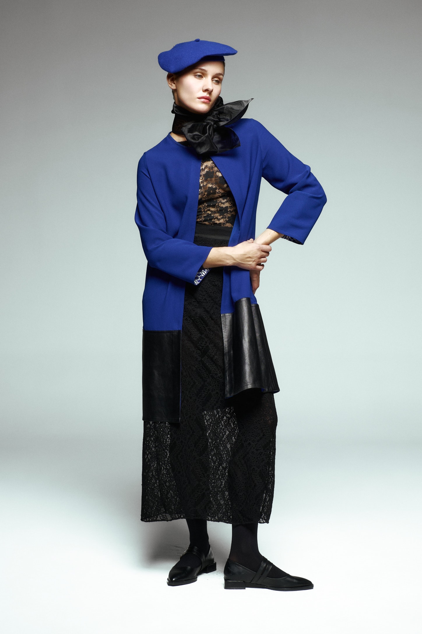 Deri Garnili Krep Ceket 