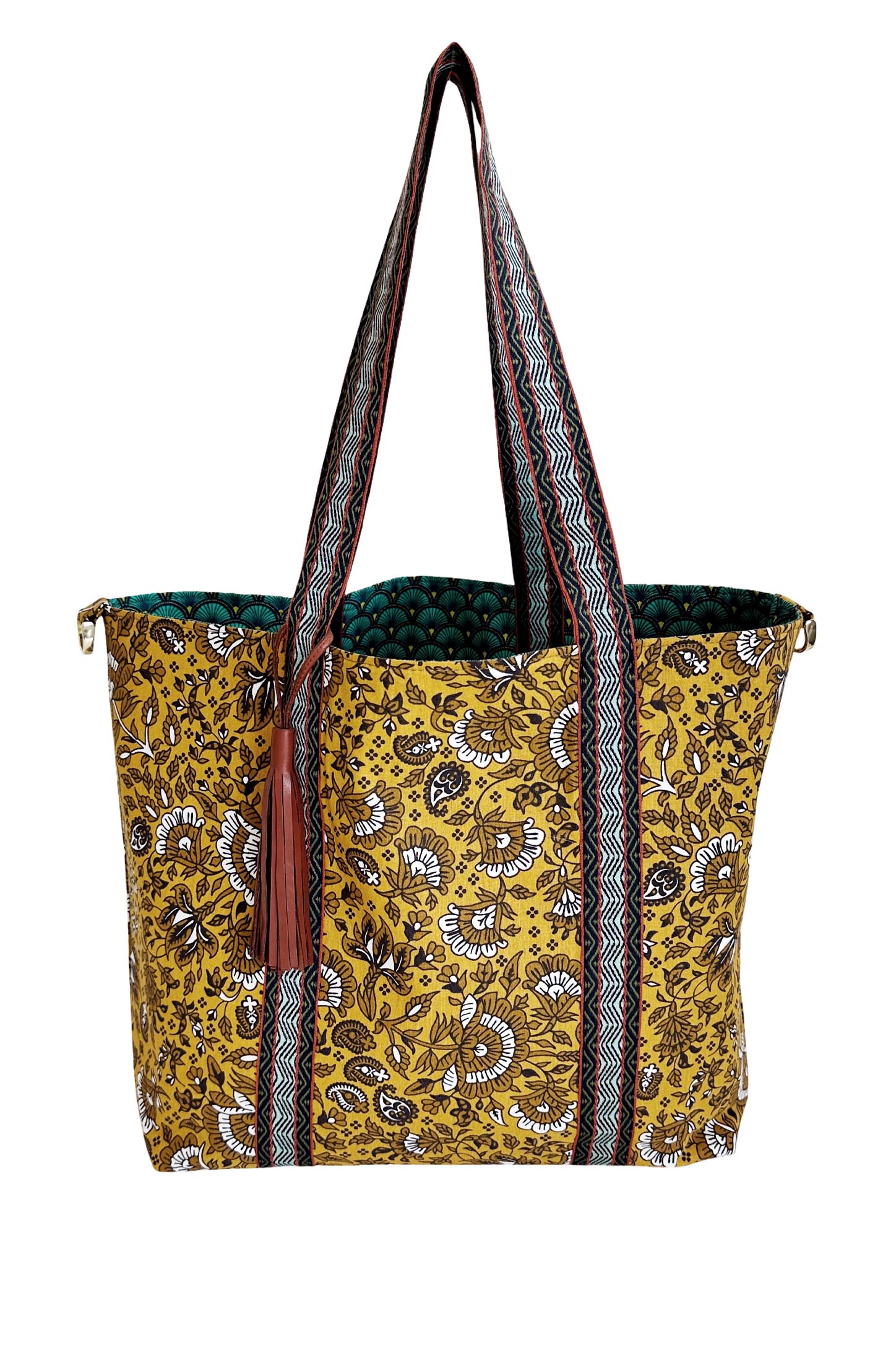 Retro ve Çiçek Desenli Çift Taraf Kullanıma Uygun Deri Püsküllü Çanta