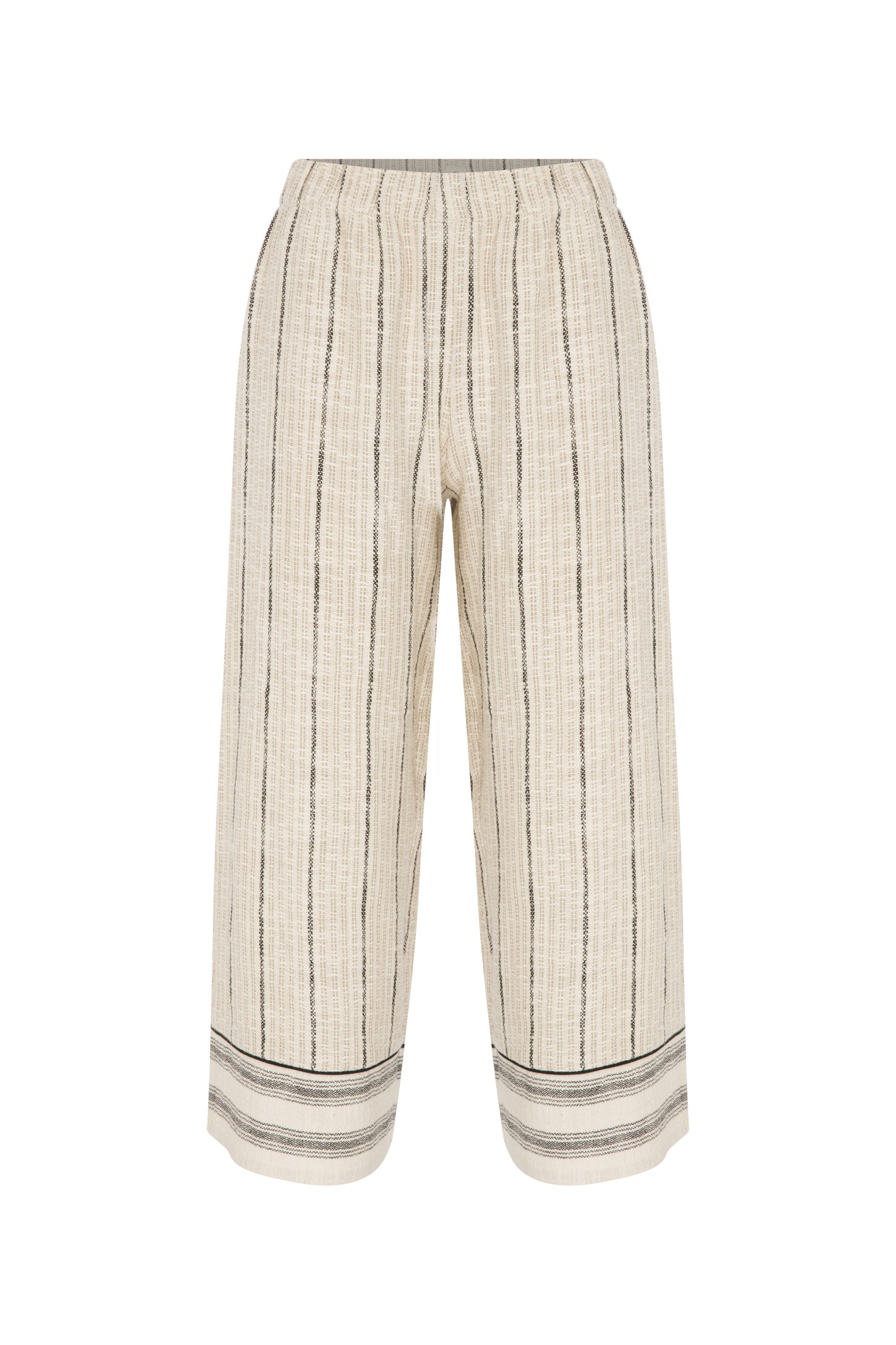 Loose Fitted Linen Trousers with Piping Details on the Cuffs and Elastic Waistband 