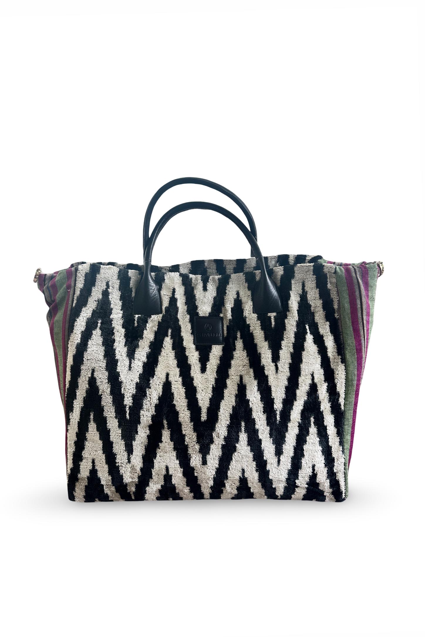 Deri Kulplu Astarlı Yanları Kutnu Kumaşlı İkat Heybe Çanta ( Askı Dahil Değildir )