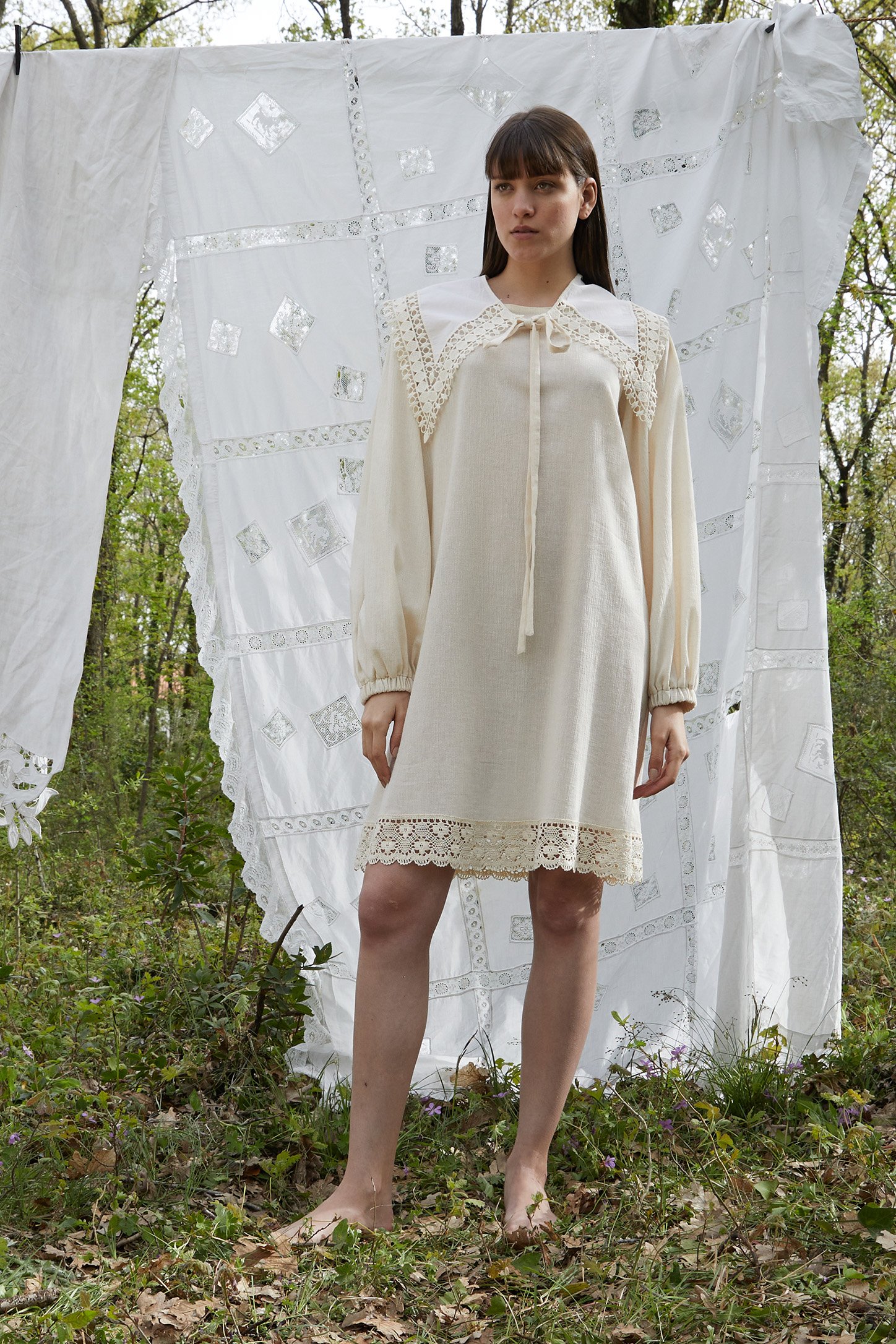 Hand-Woven Buldan Cloth Robe Dress with Embroidered Hem and Sleeves