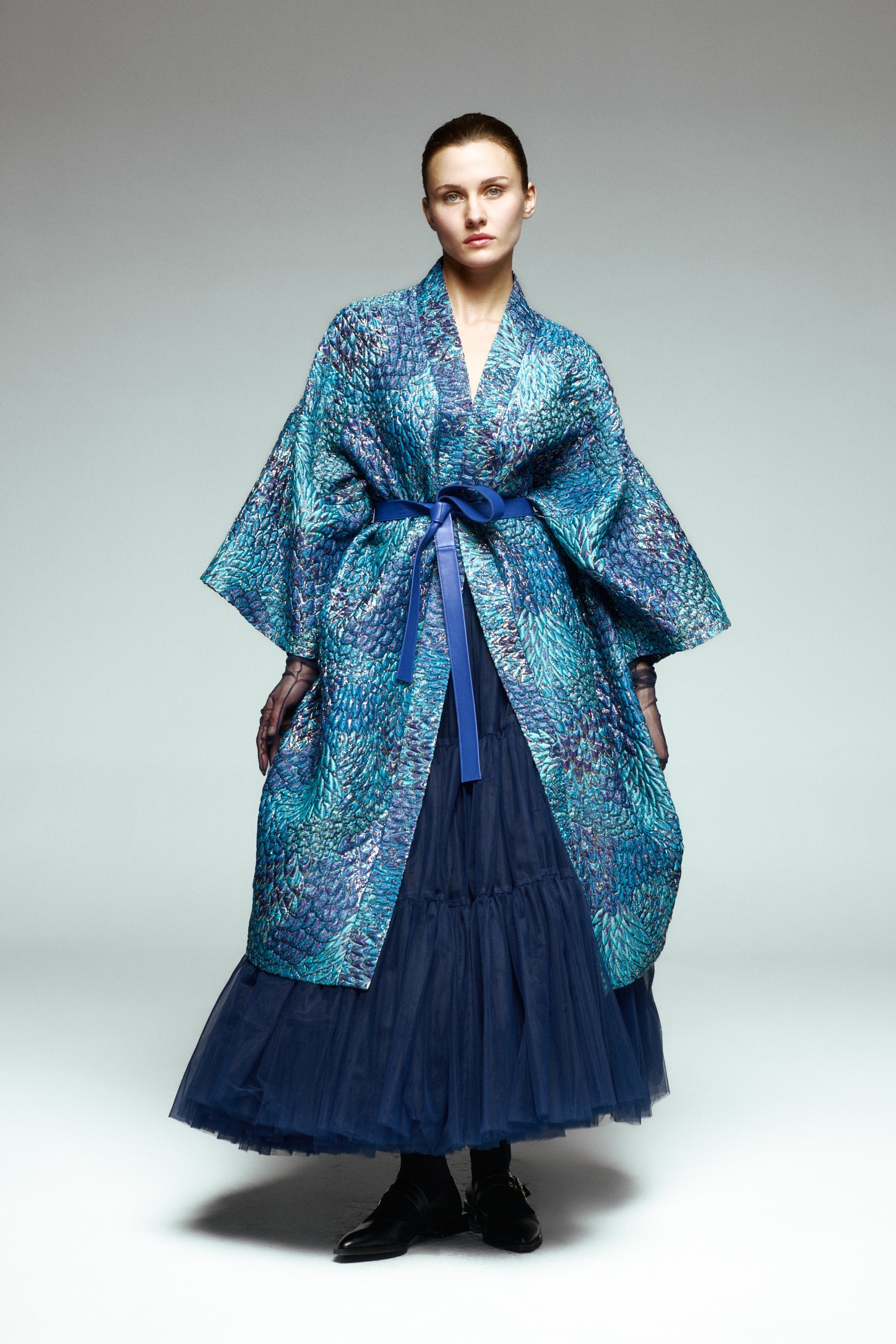 Deri Kemerli Midi Boy Brokar Kaftan 