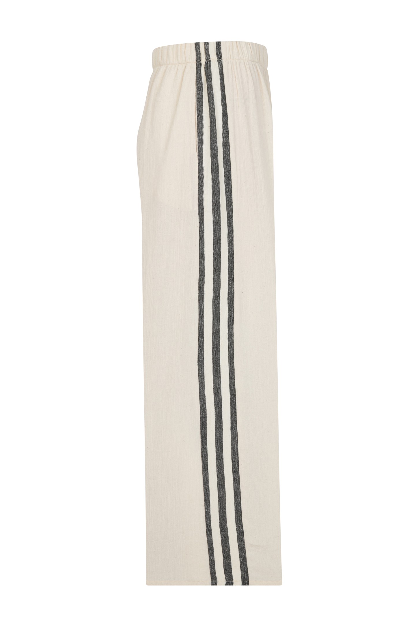 Side Seams Striped Linen Garnished Buldan Cloth Loose Fitted Pants with Elasticated Waistband 