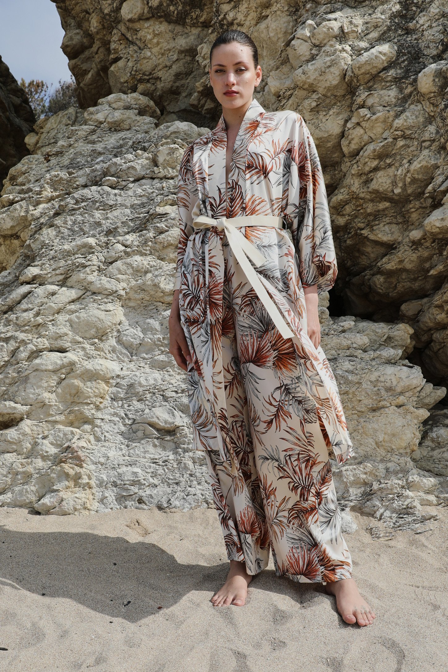 Patterned Kaftan with Leather Belt