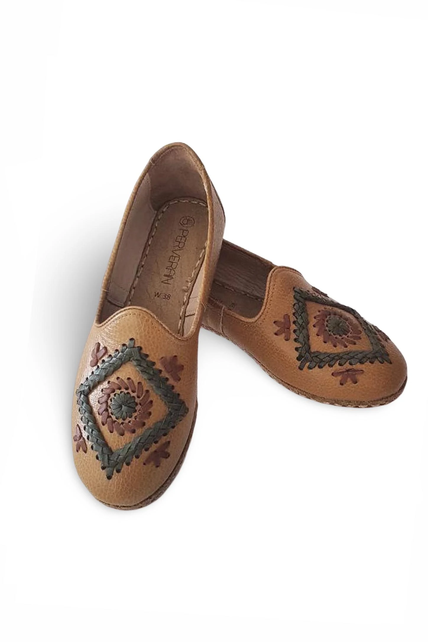 El Yapımı Deri Çiçekli Hakiki Deri Yemeni