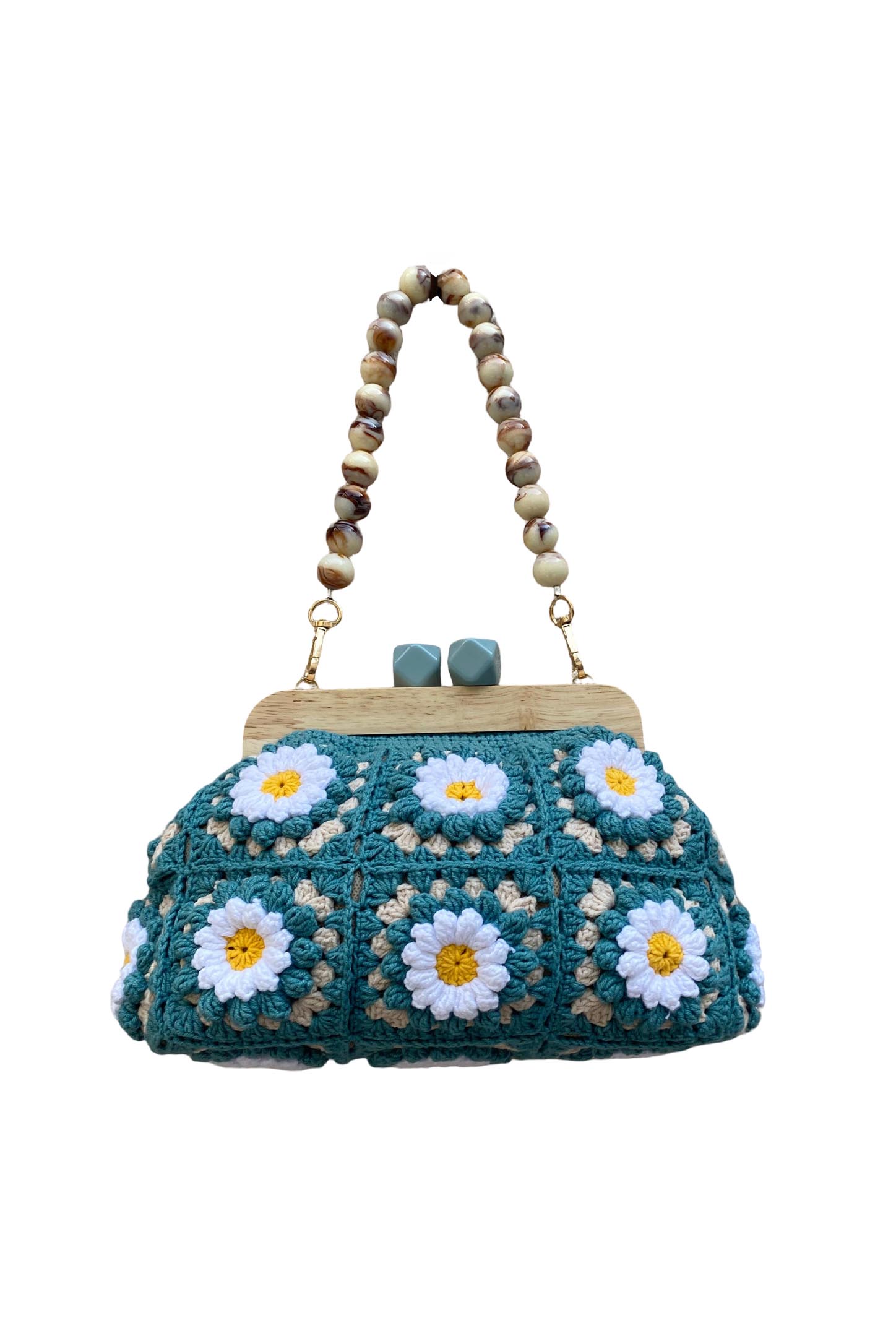 Boncuk Kulplu Örgü Çanta 