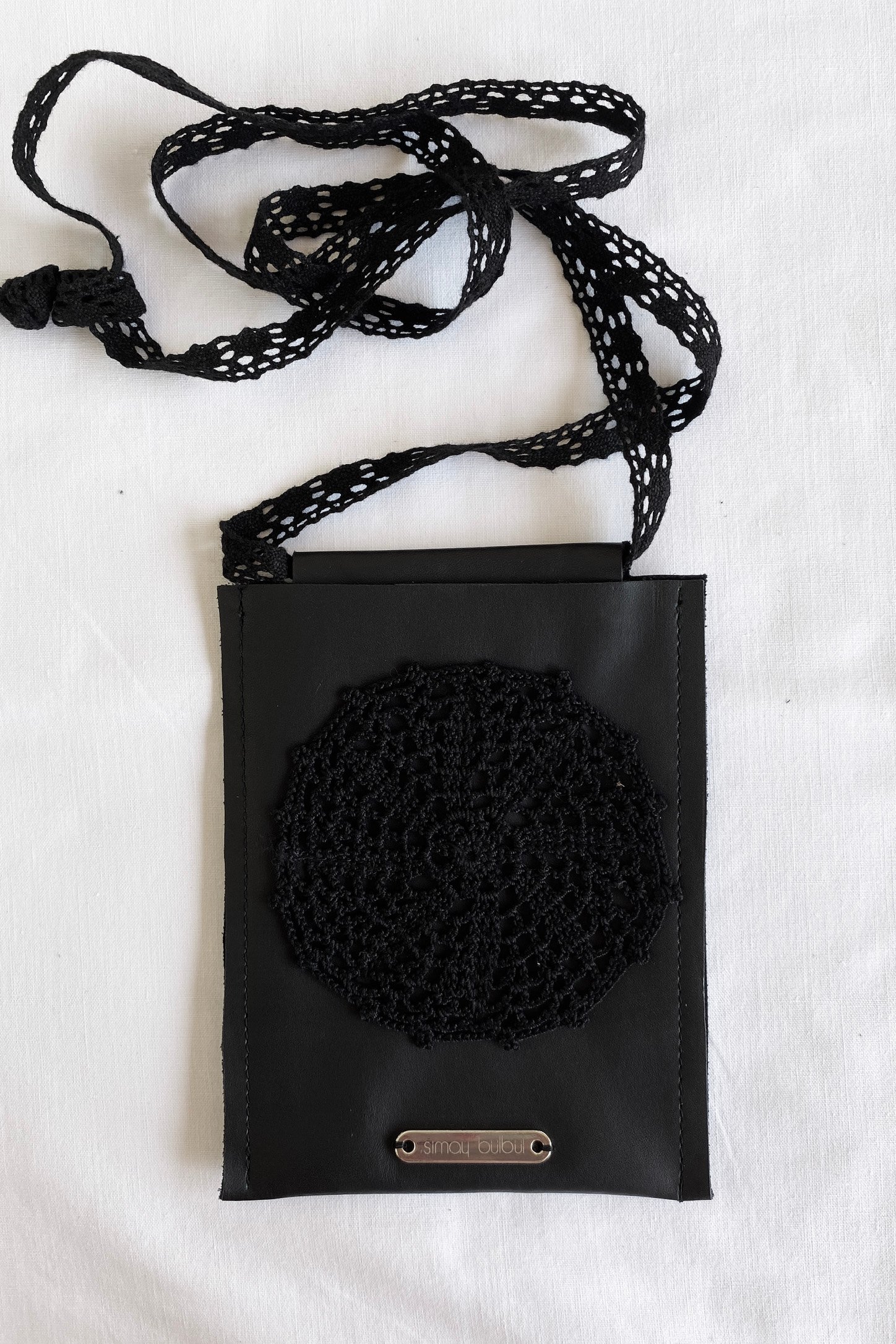 Lace Embroidered Leather Neck Bag with Lace Strap