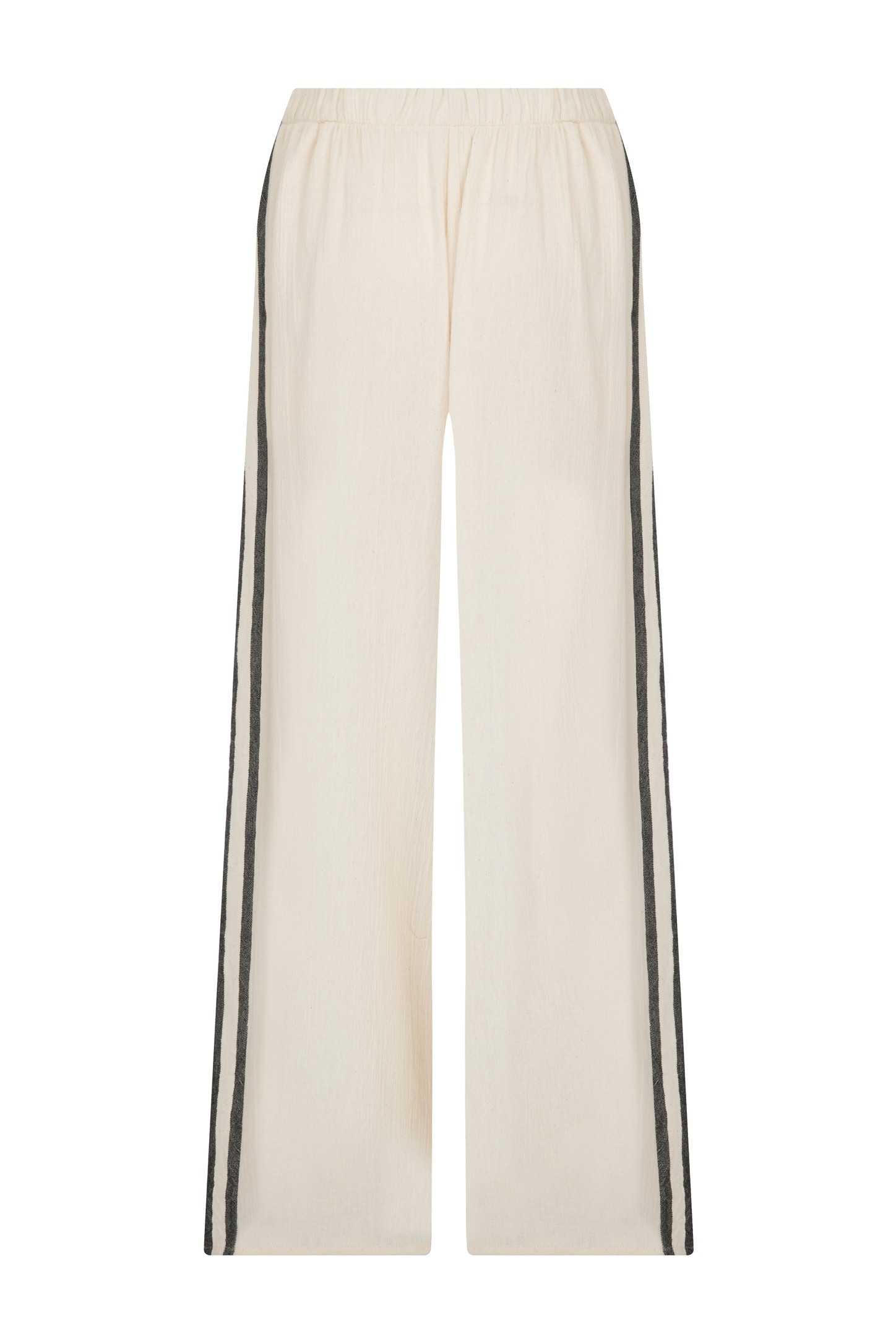 Side Seams Striped Linen Garnished Buldan Cloth Loose Fitted Pants with Elasticated Waistband 