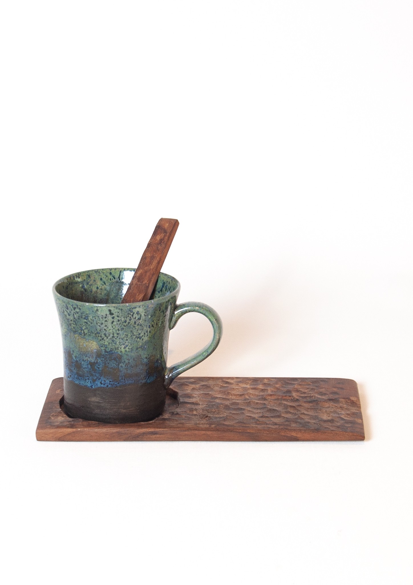 Special Glaze Ceramic Coffee Cup And Hand Carved Wooden Coaster