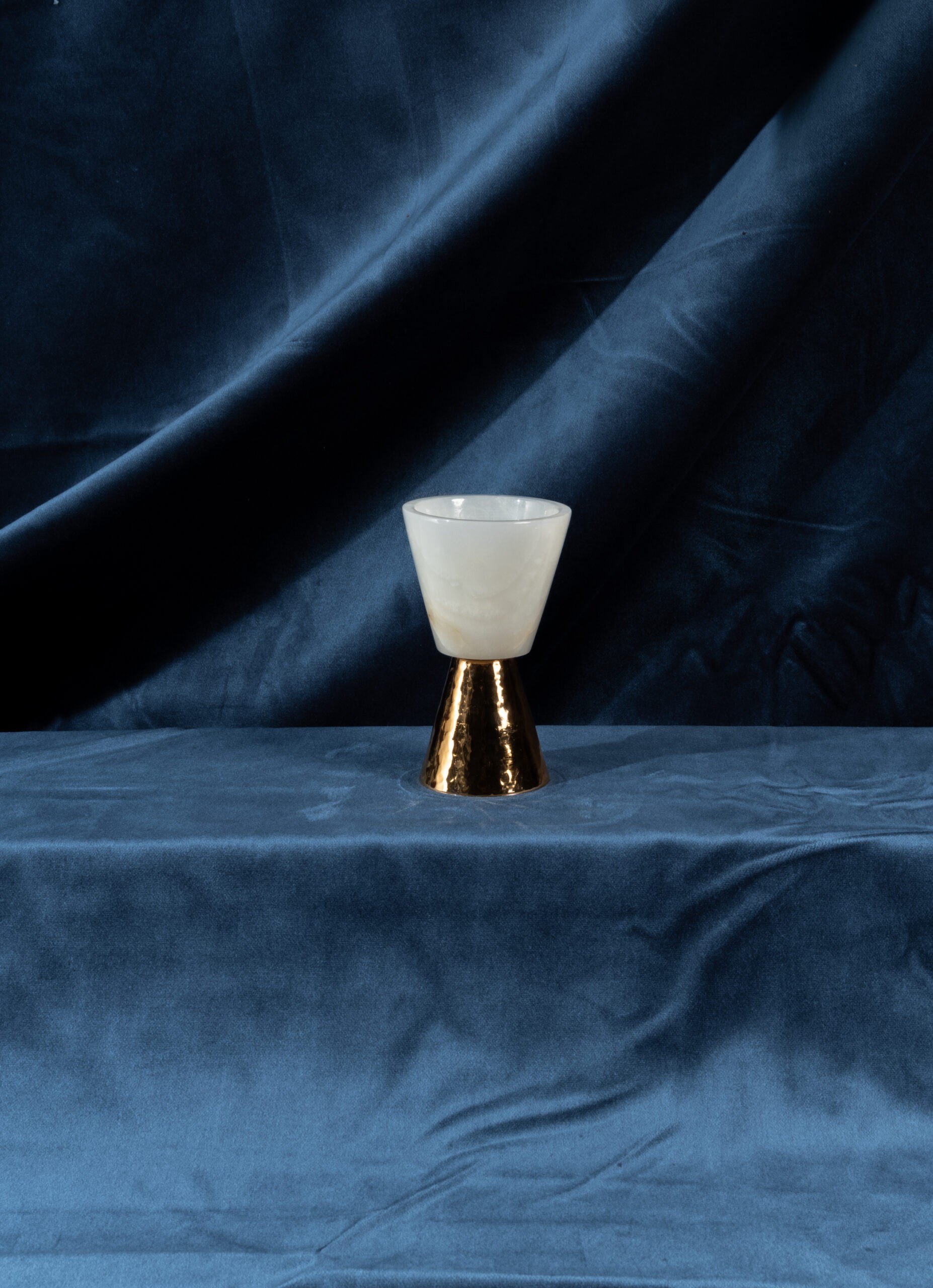 Hand Hammered Onyx Goblet with Brass Foot