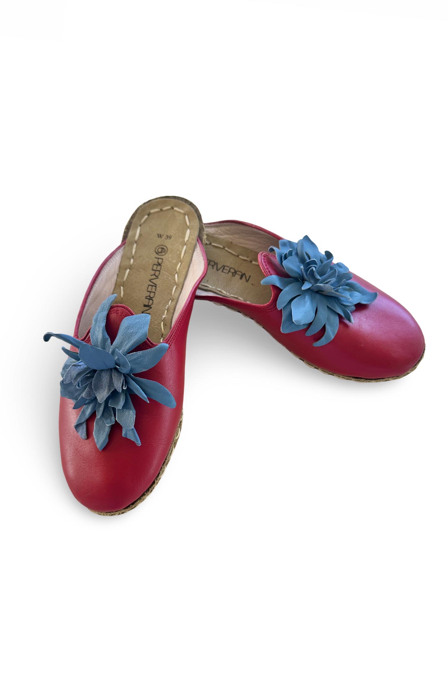 El Yapımı Deri Çiçekli Hakiki Deri Yemeni Terlik