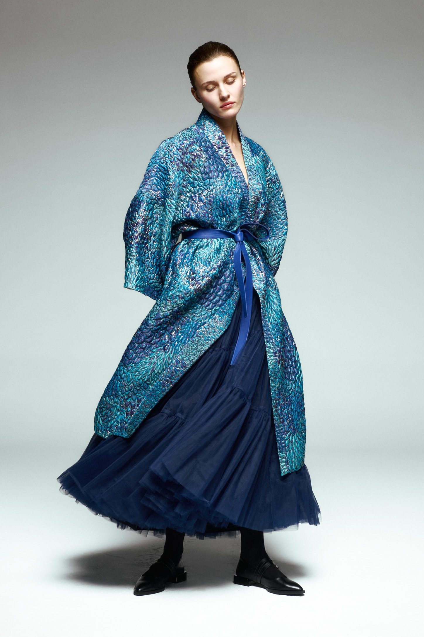 Deri Kemerli Midi Boy Brokar Kaftan 