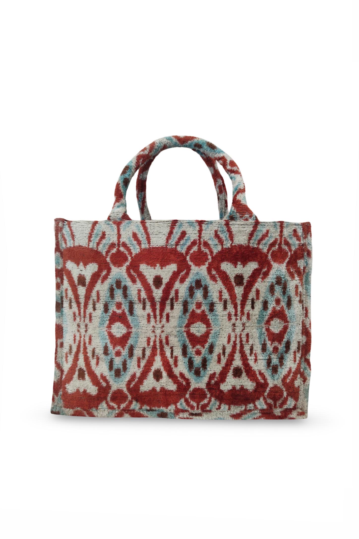 İkat Desenli Kadife Kulplu Çanta 