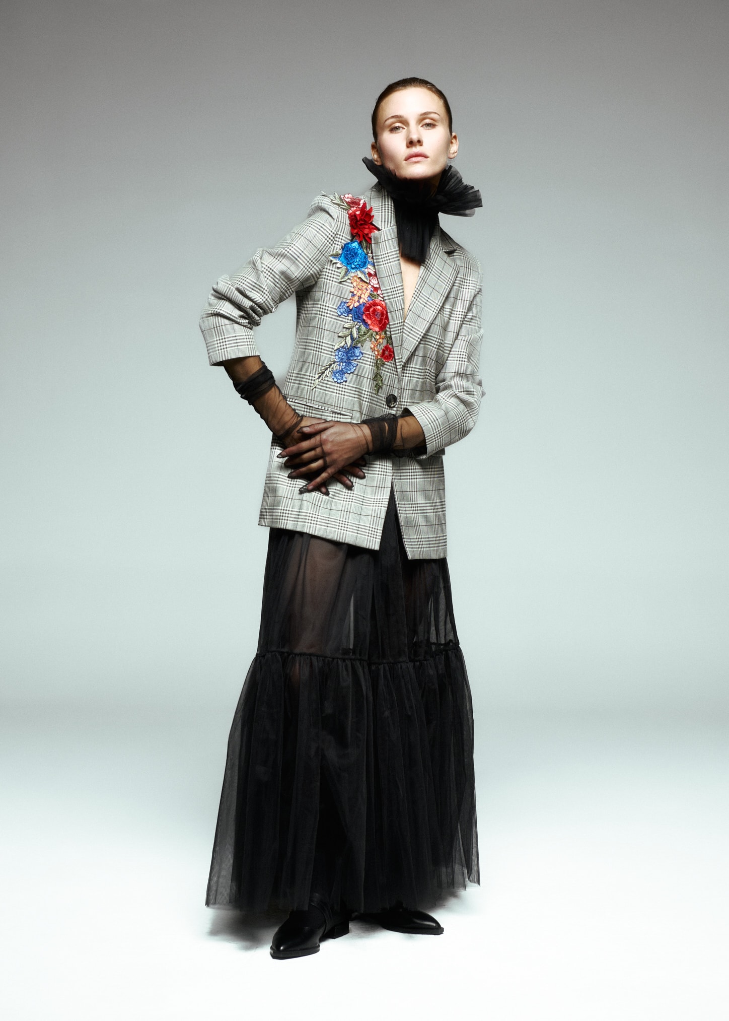 Astarsız Uçları Büzgülü Maksi Boy Tül Etek