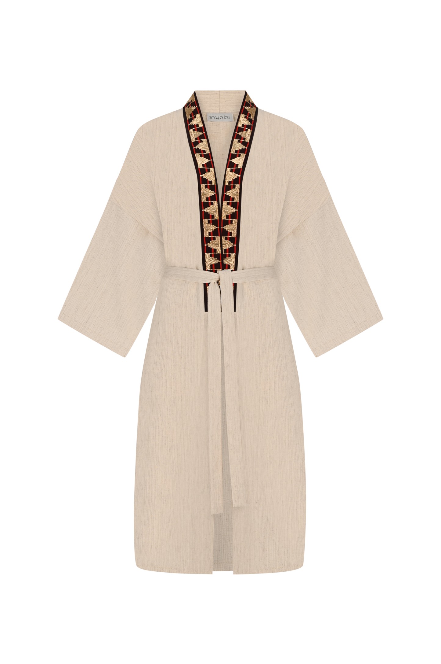Özel Antika Kumaş Garnili Keten Kaftan