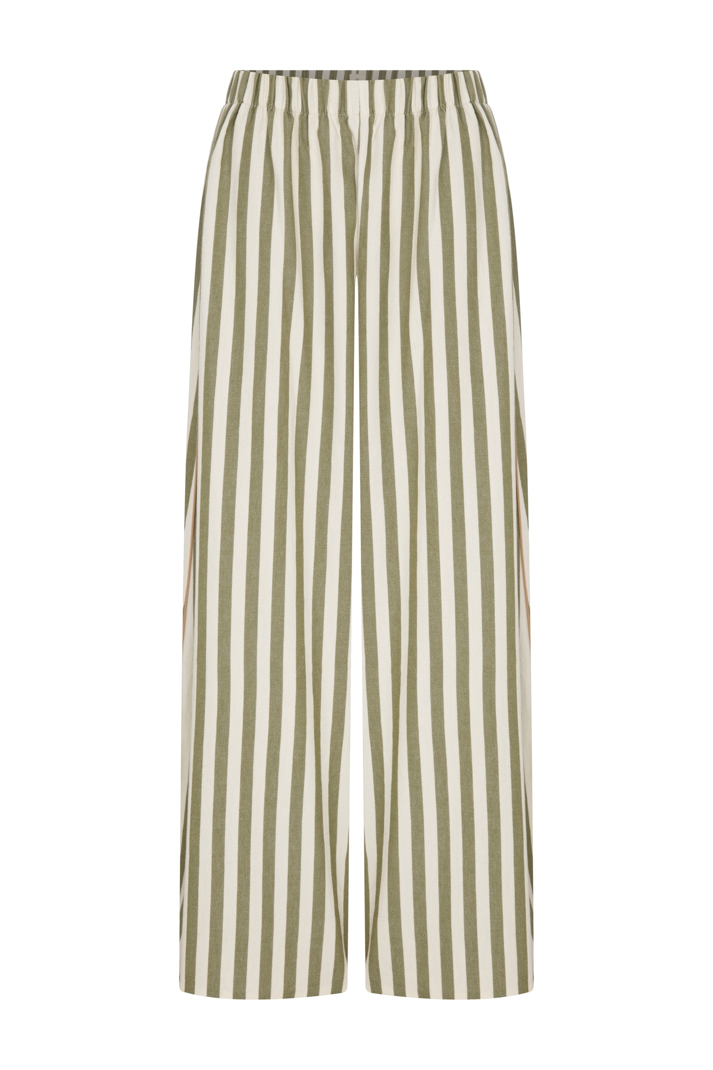 Yan Dikişleri Biye Detaylı Beli Lastikli Bol Kesim Keten Pantolon