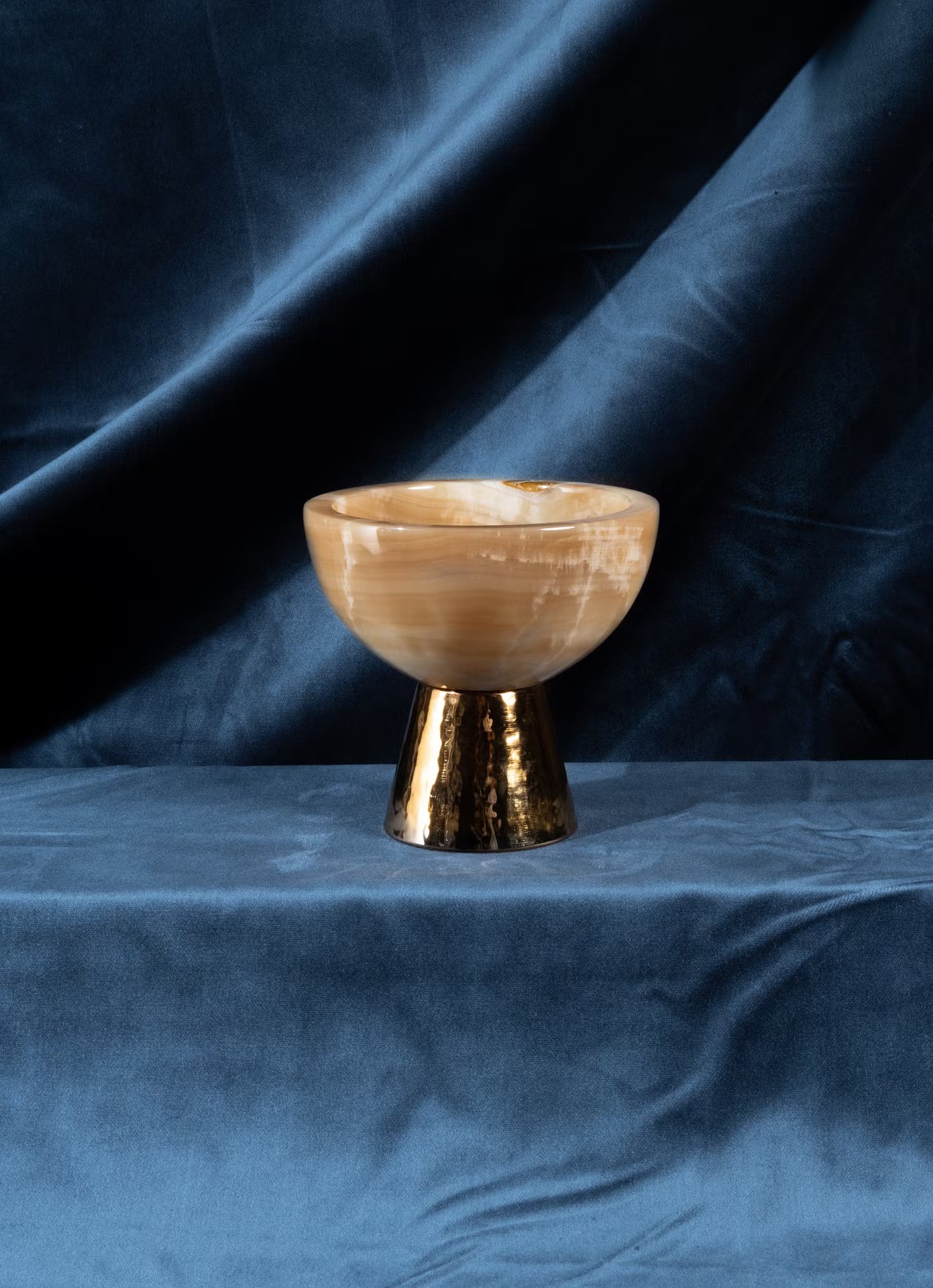 Onyx Bowl with Hand Hammered Brass Foot