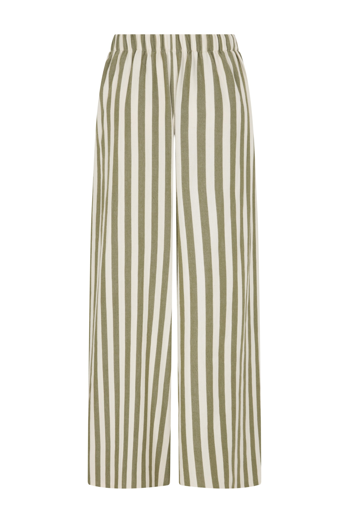 Yan Dikişleri Biye Detaylı Beli Lastikli Bol Kesim Keten Pantolon