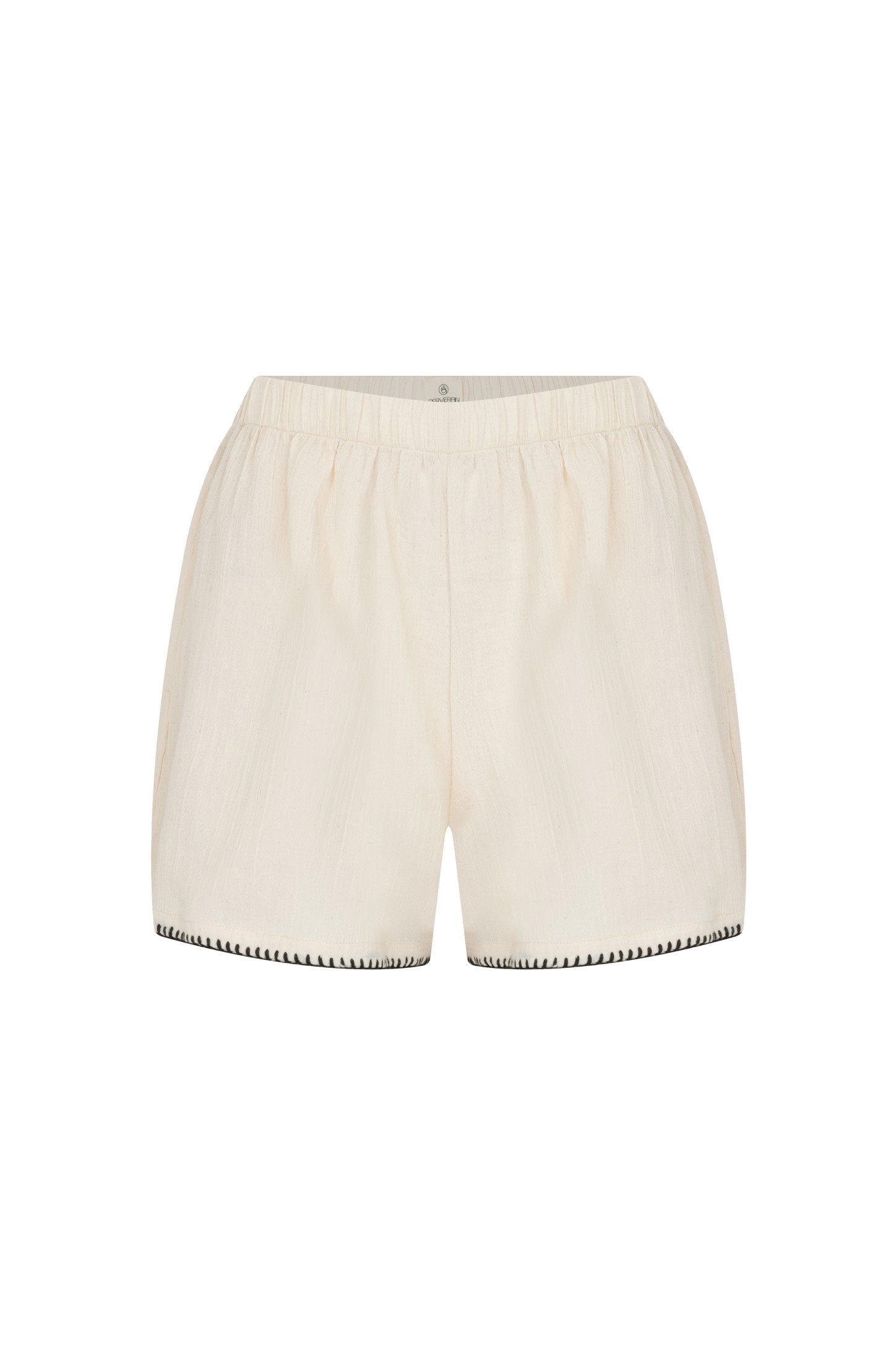 Handmade Piping Embroidered Elastic Waist Shorts