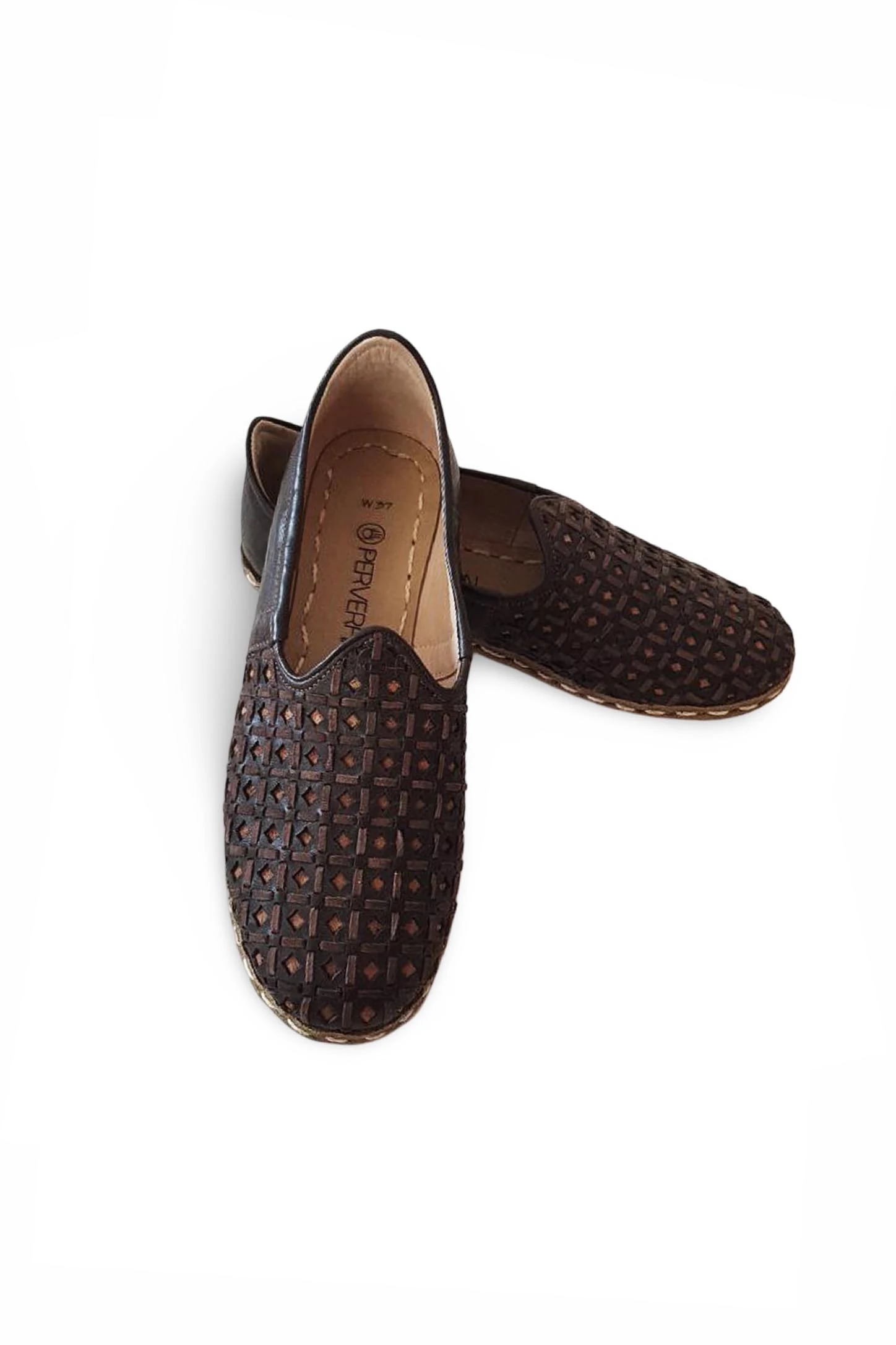 El Yapımı Örgü İşlemeli Hakiki Deri Yemeni