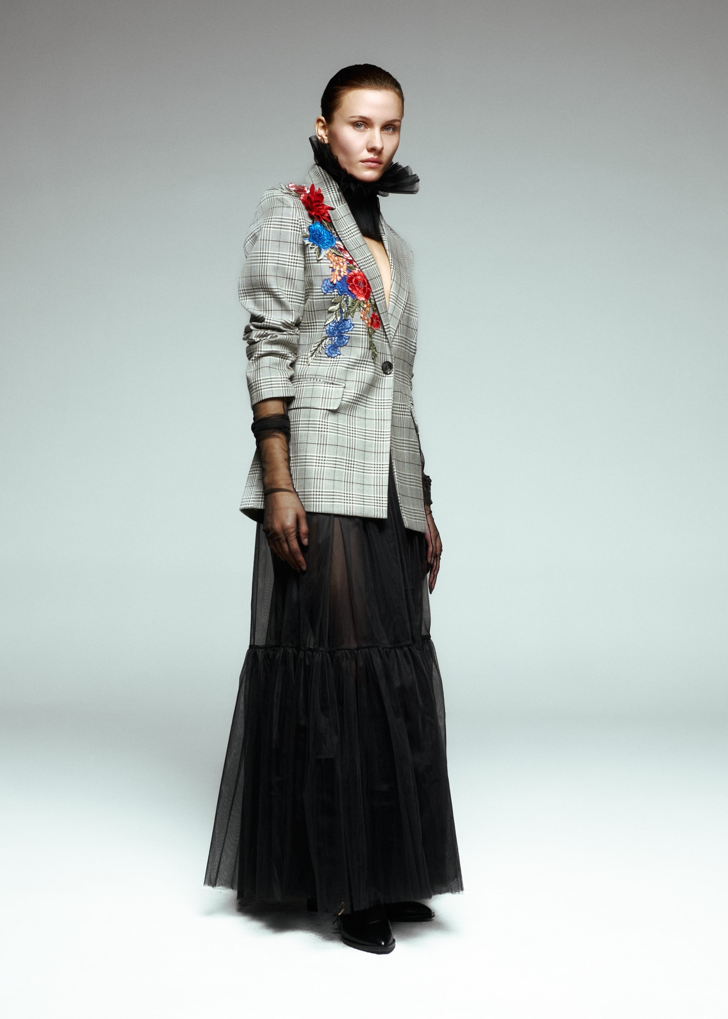 Astarsız Uçları Büzgülü Maksi Boy Tül Etek