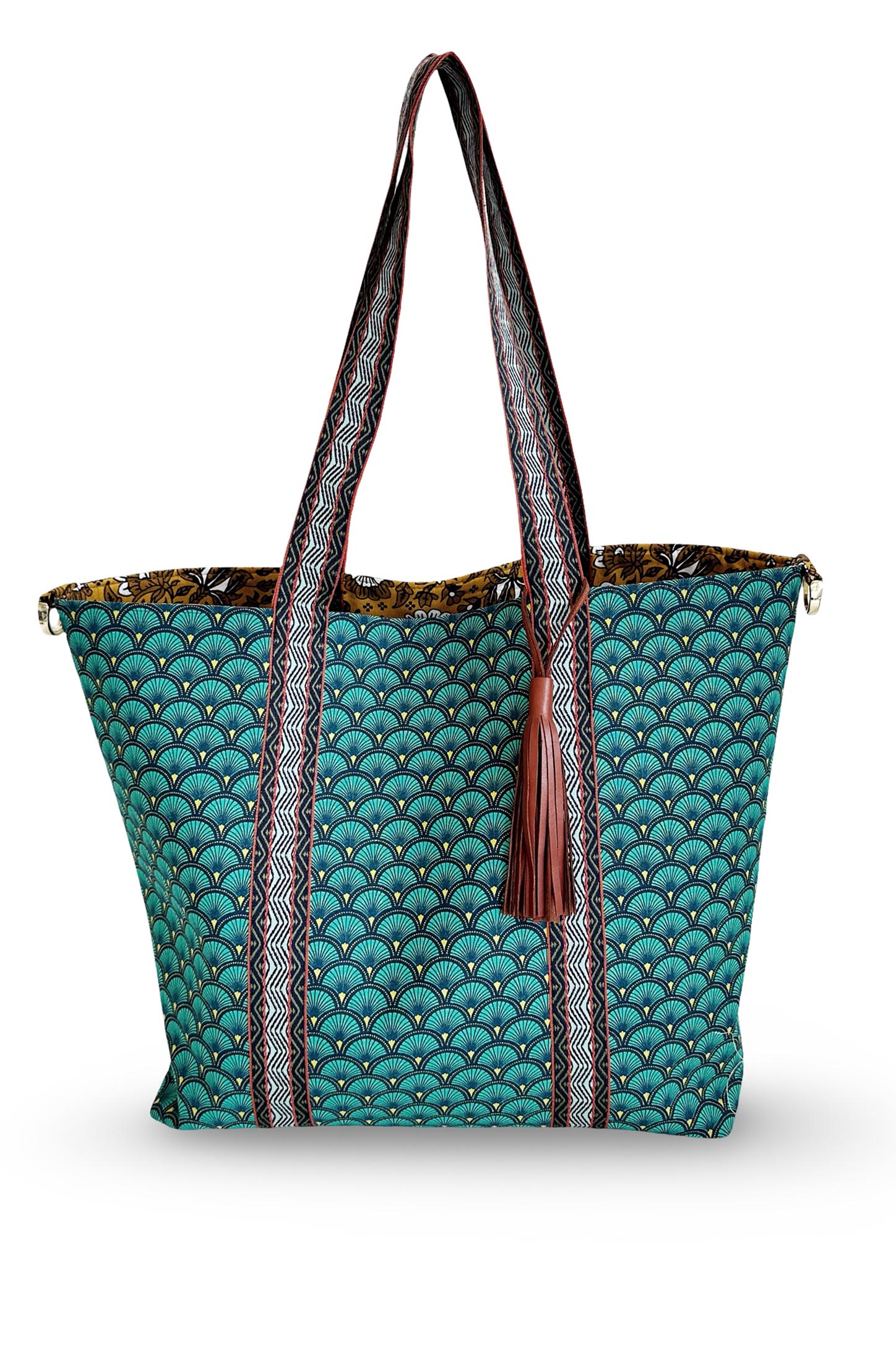 Retro ve Çiçek Desenli Çift Taraf Kullanıma Uygun Deri Püsküllü Çanta