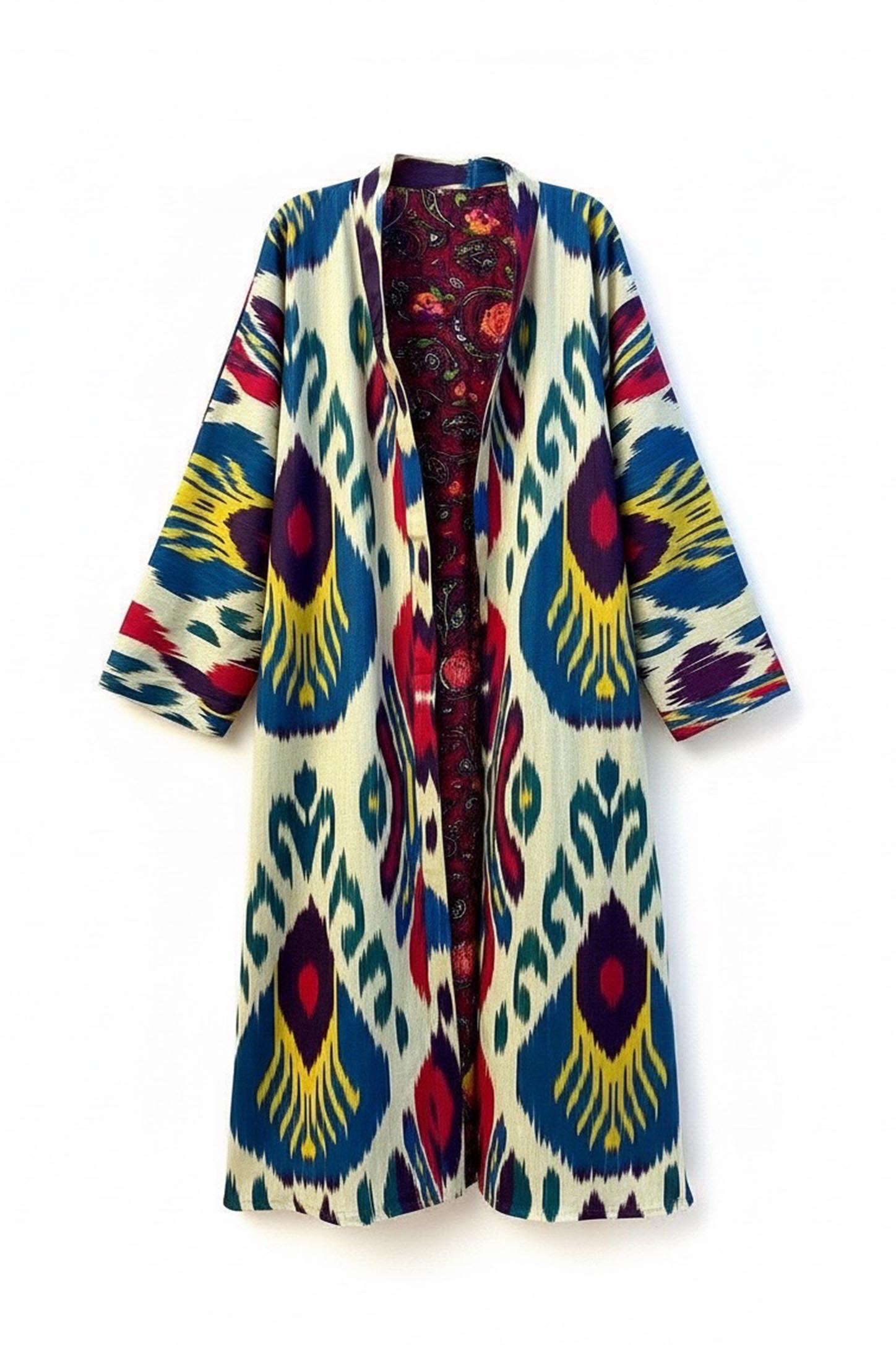 İkat Desenli Astarlı Uzun Kaftan