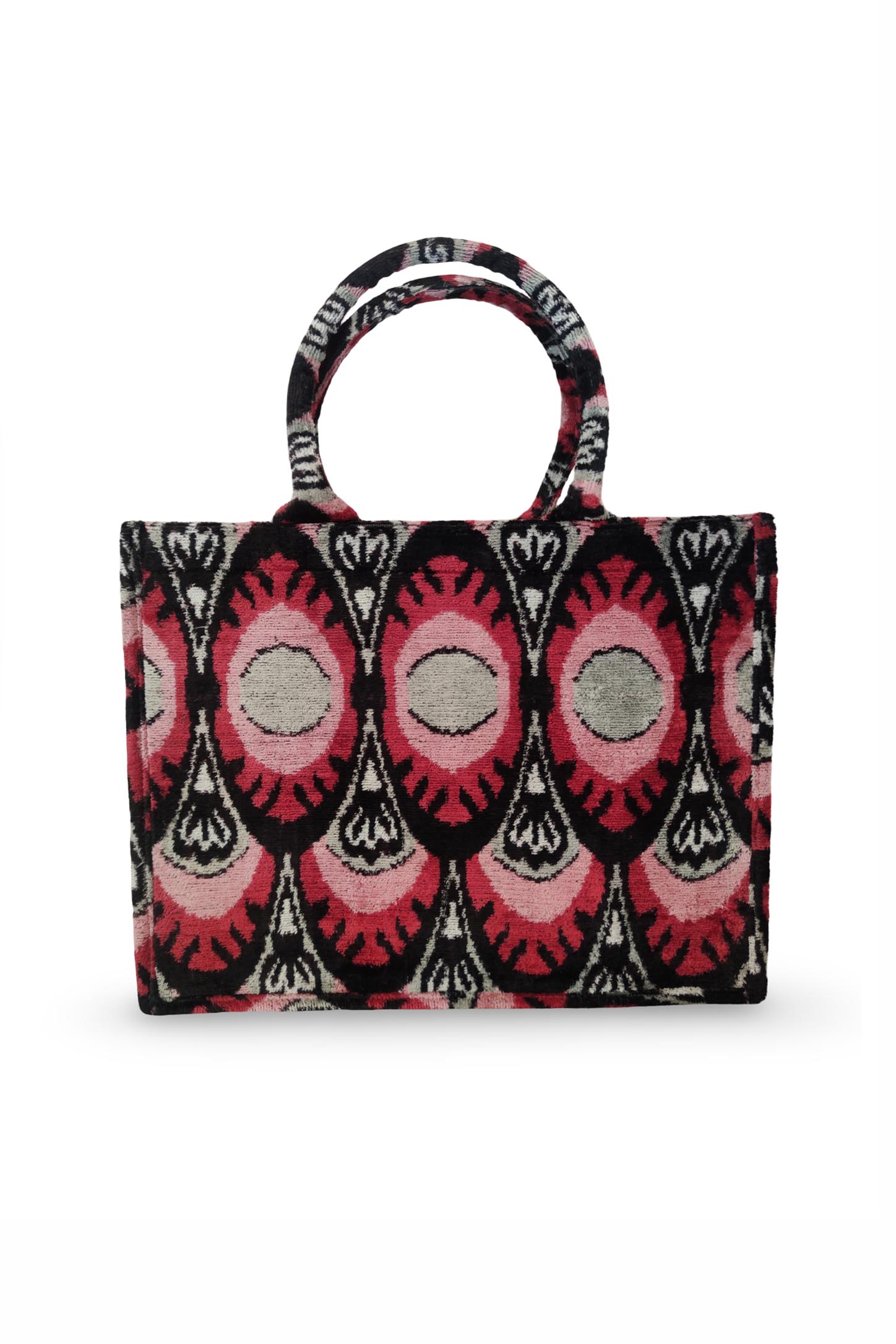 İkat Desenli Kadife Kulplu Çanta 