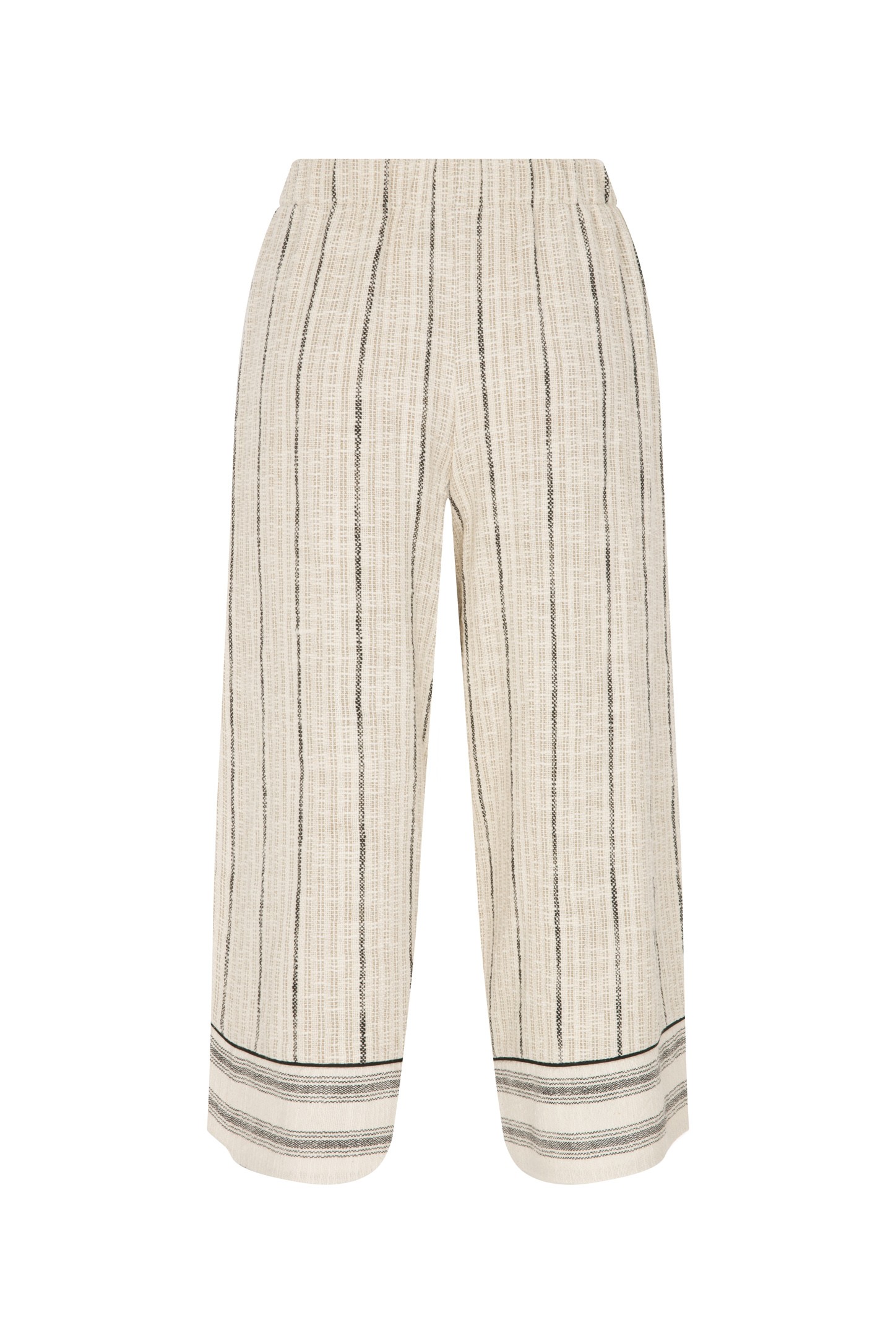 Loose Fitted Linen Trousers with Piping Details on the Cuffs and Elastic Waistband 