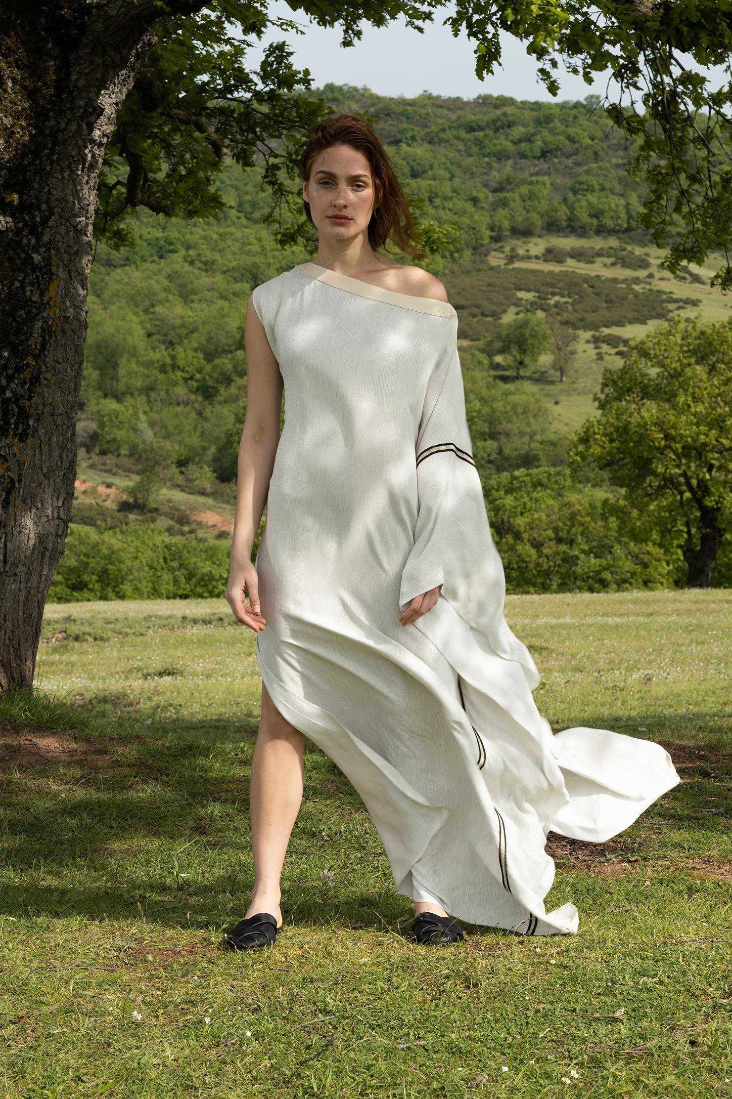Casual Cut Long Dress with Sparkly Piping and Leather Garnish