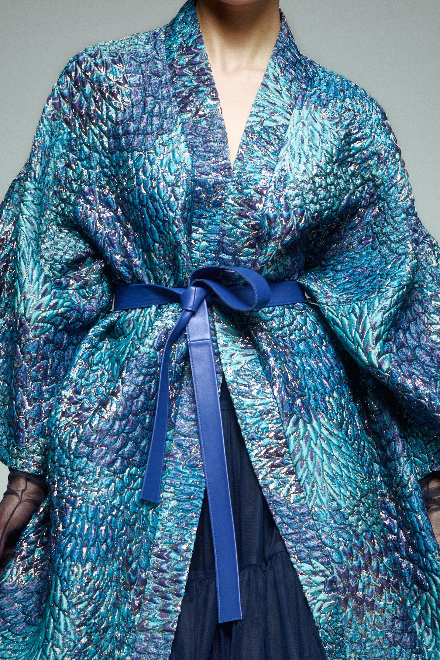 Deri Kemerli Midi Boy Brokar Kaftan 
