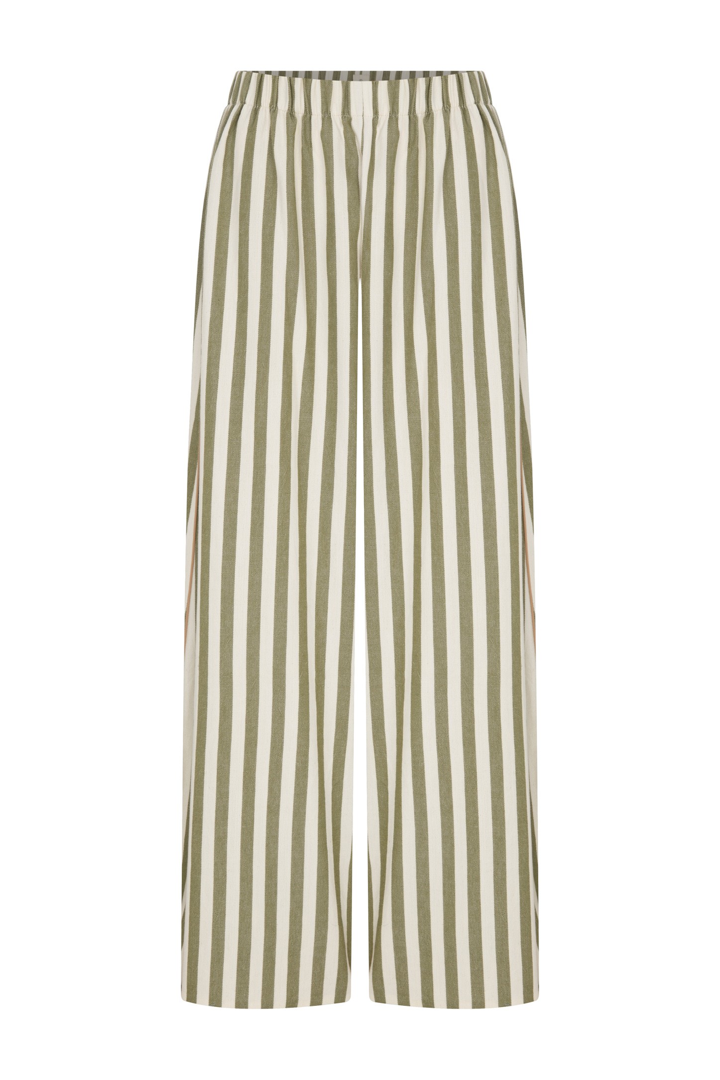  Loose Fitted Linen Pants with Elastic Waistband and Piping Detail on Side Seams 