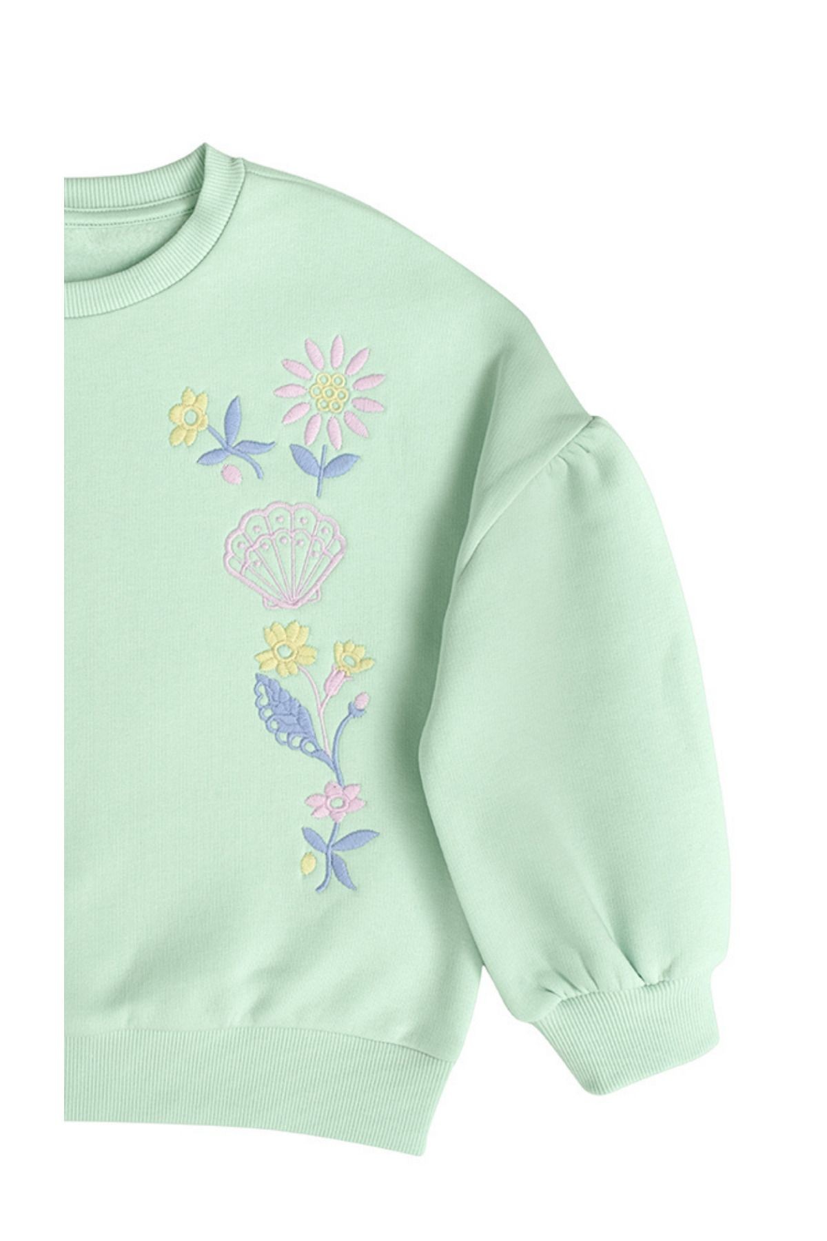 Kız Çocuk Yeşil Nakış Detaylı Sweatshirt