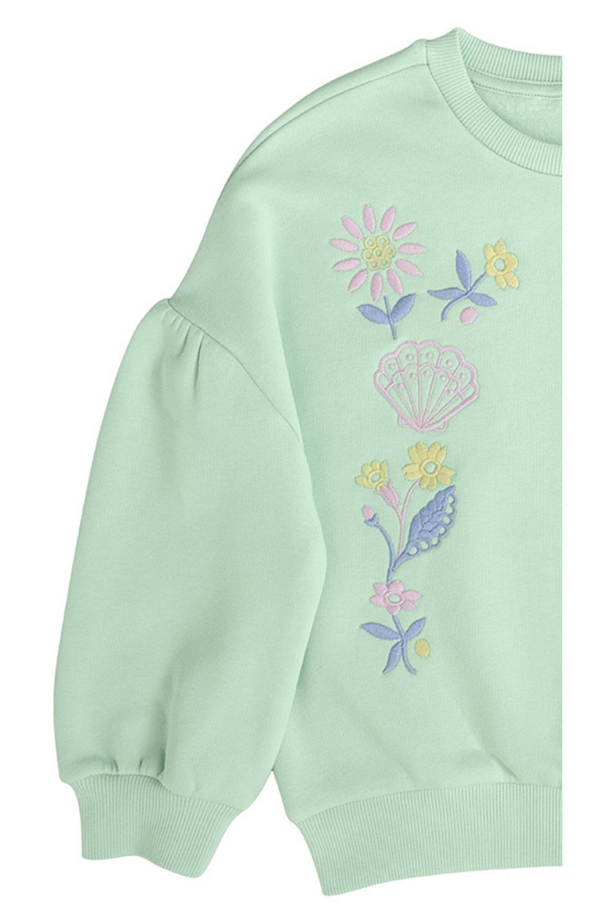 Kız Çocuk Yeşil Nakış Detaylı Sweatshirt