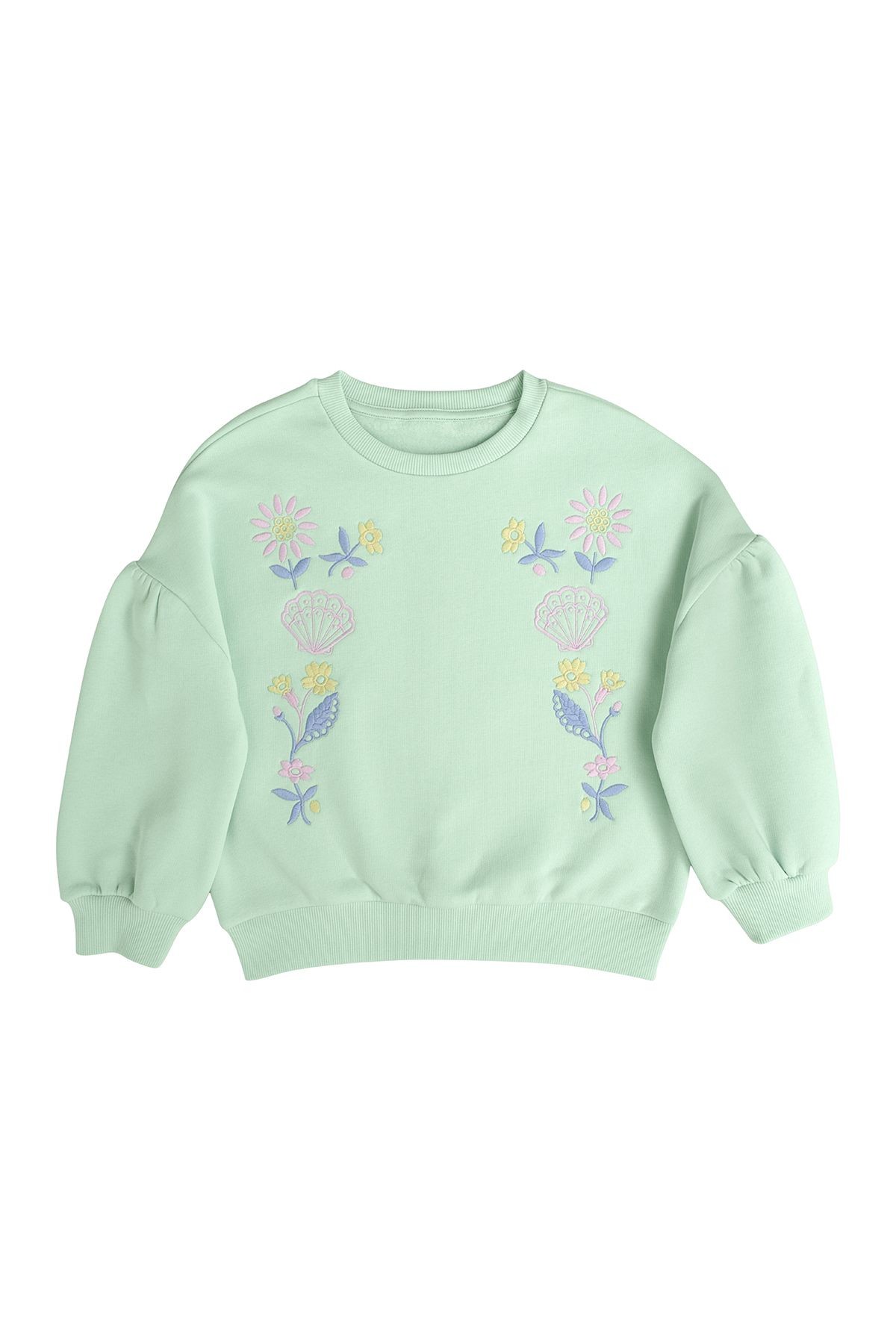 Kız Çocuk Yeşil Nakış Detaylı Sweatshirt