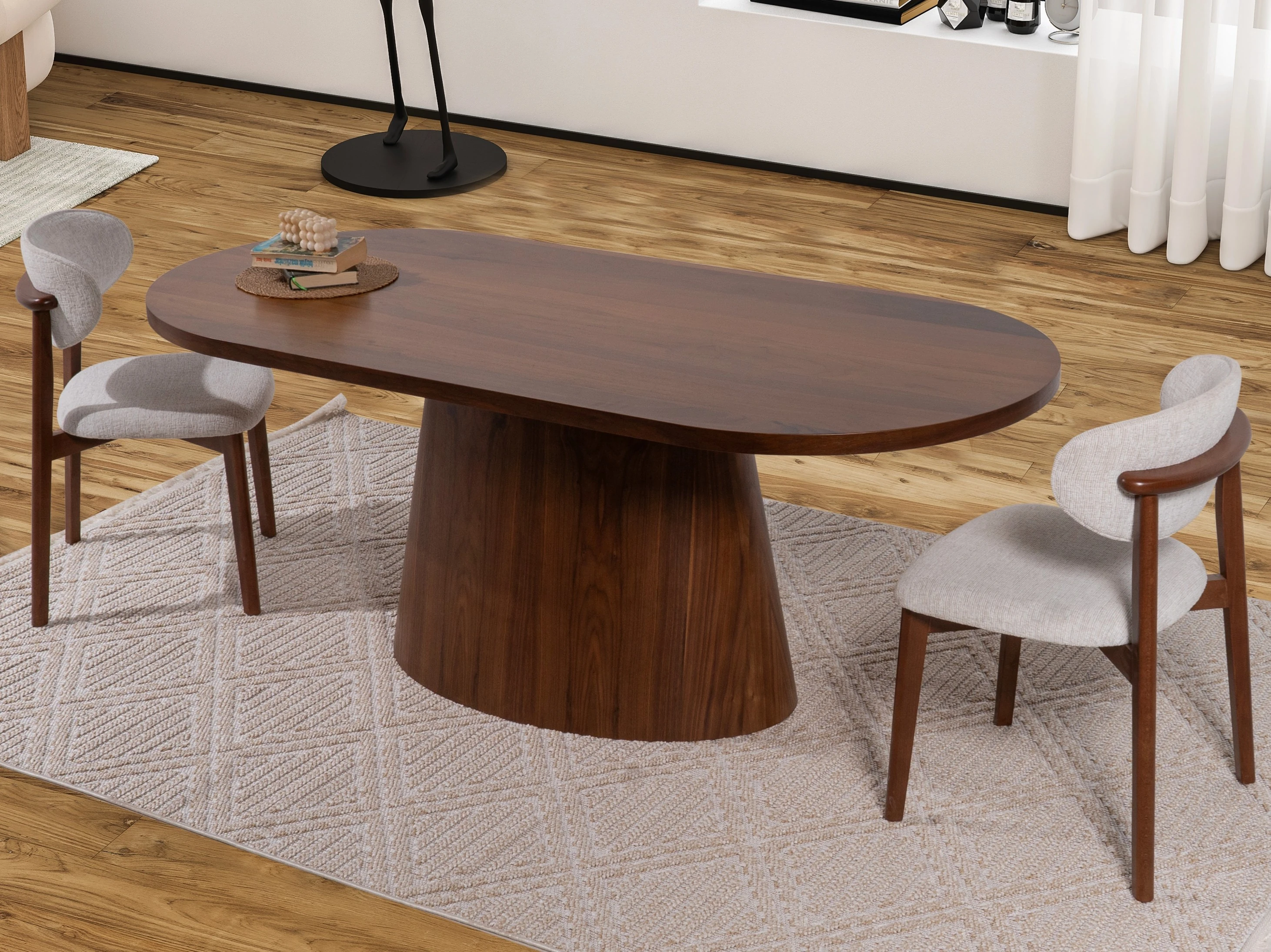 Elips Masa, Ceviz Kaplama, Ceviz