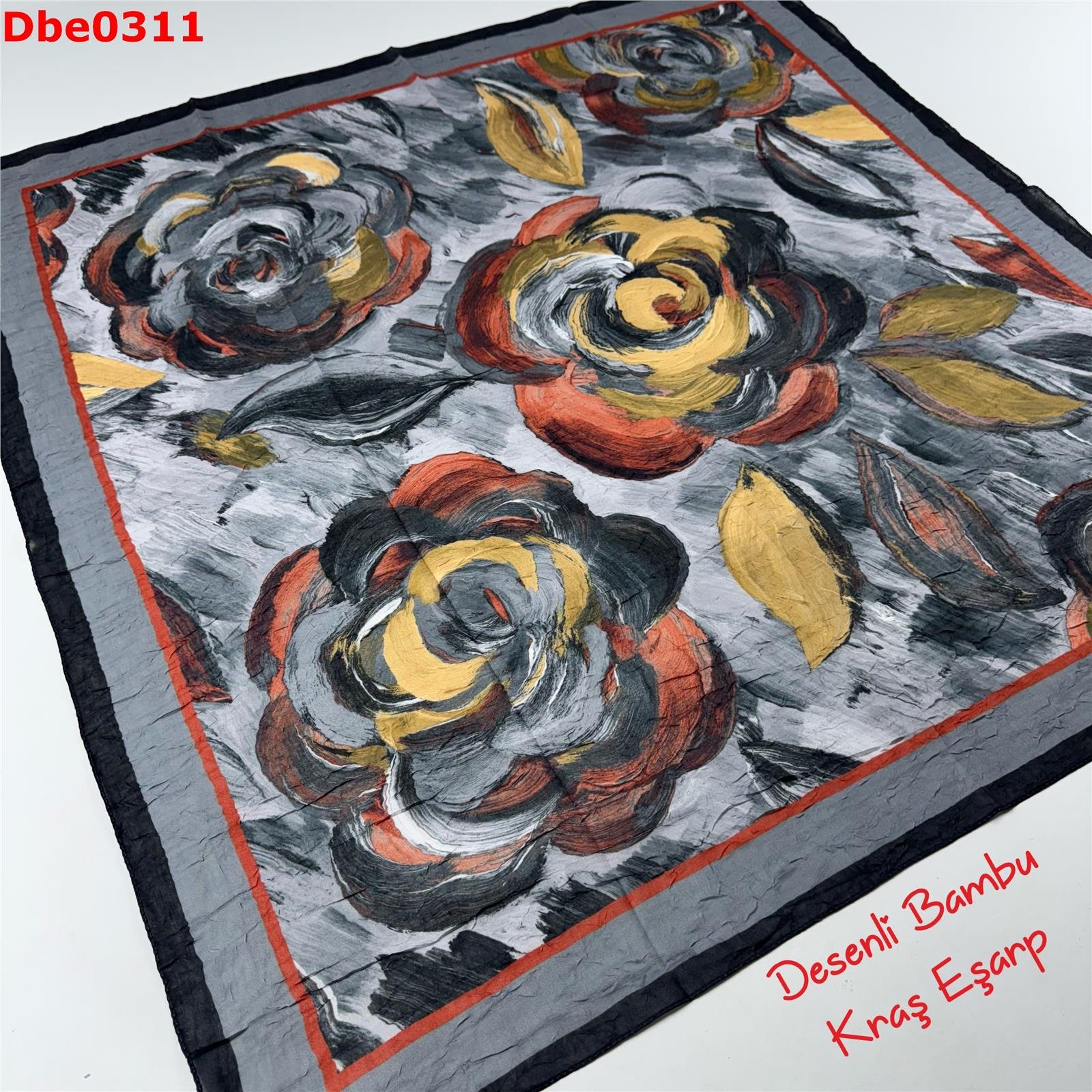 R-084 Desenli Bambu Kraş Eşarp