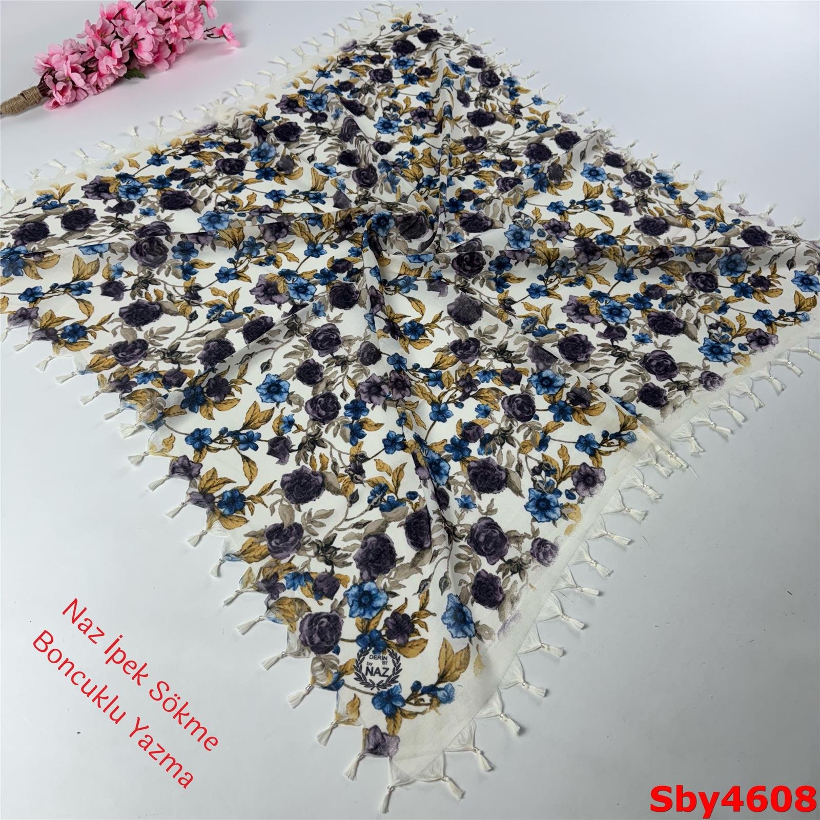 L-198 Naz İpek Sökme Boncuklu Yazma