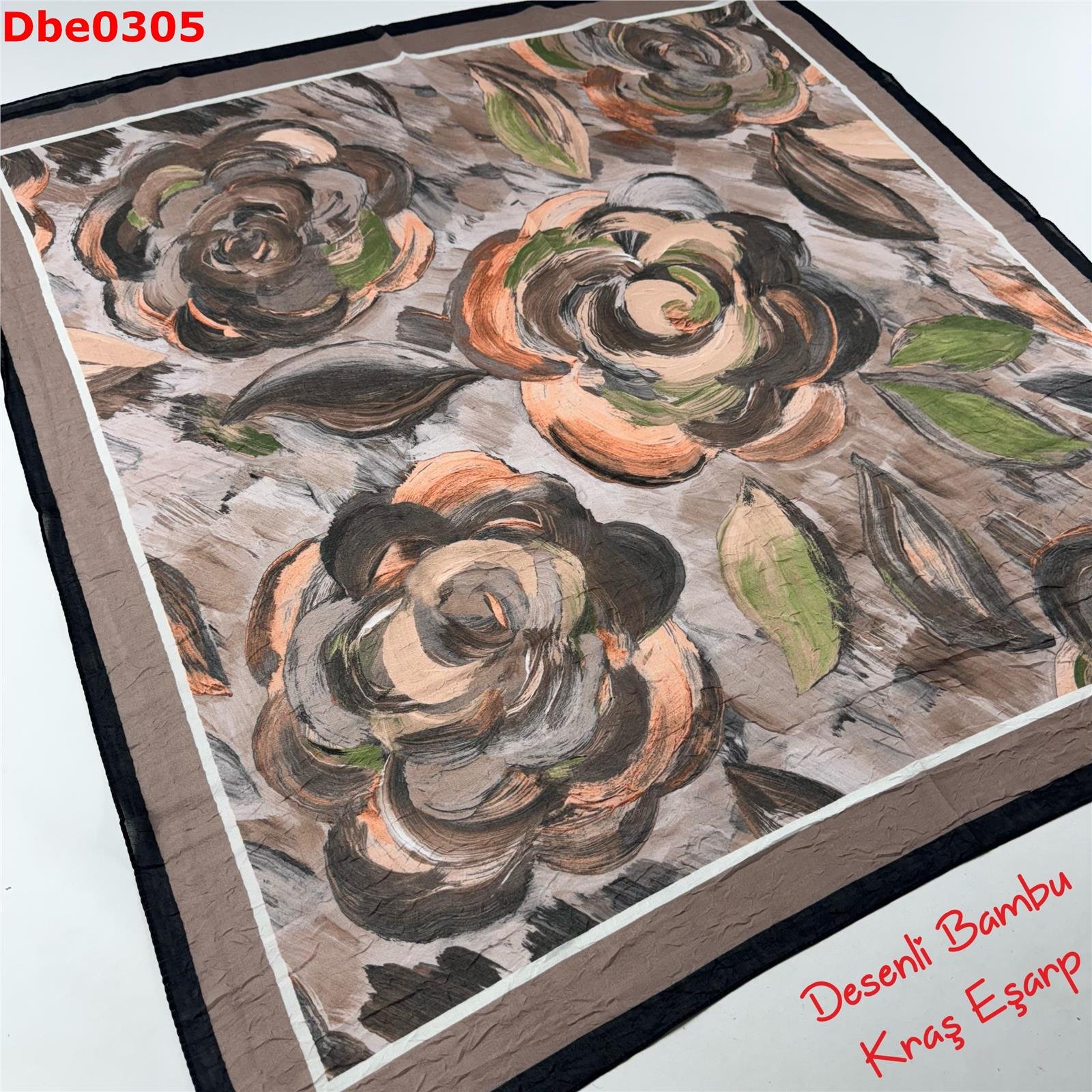 R-077 Desenli Bambu Kraş Eşarp