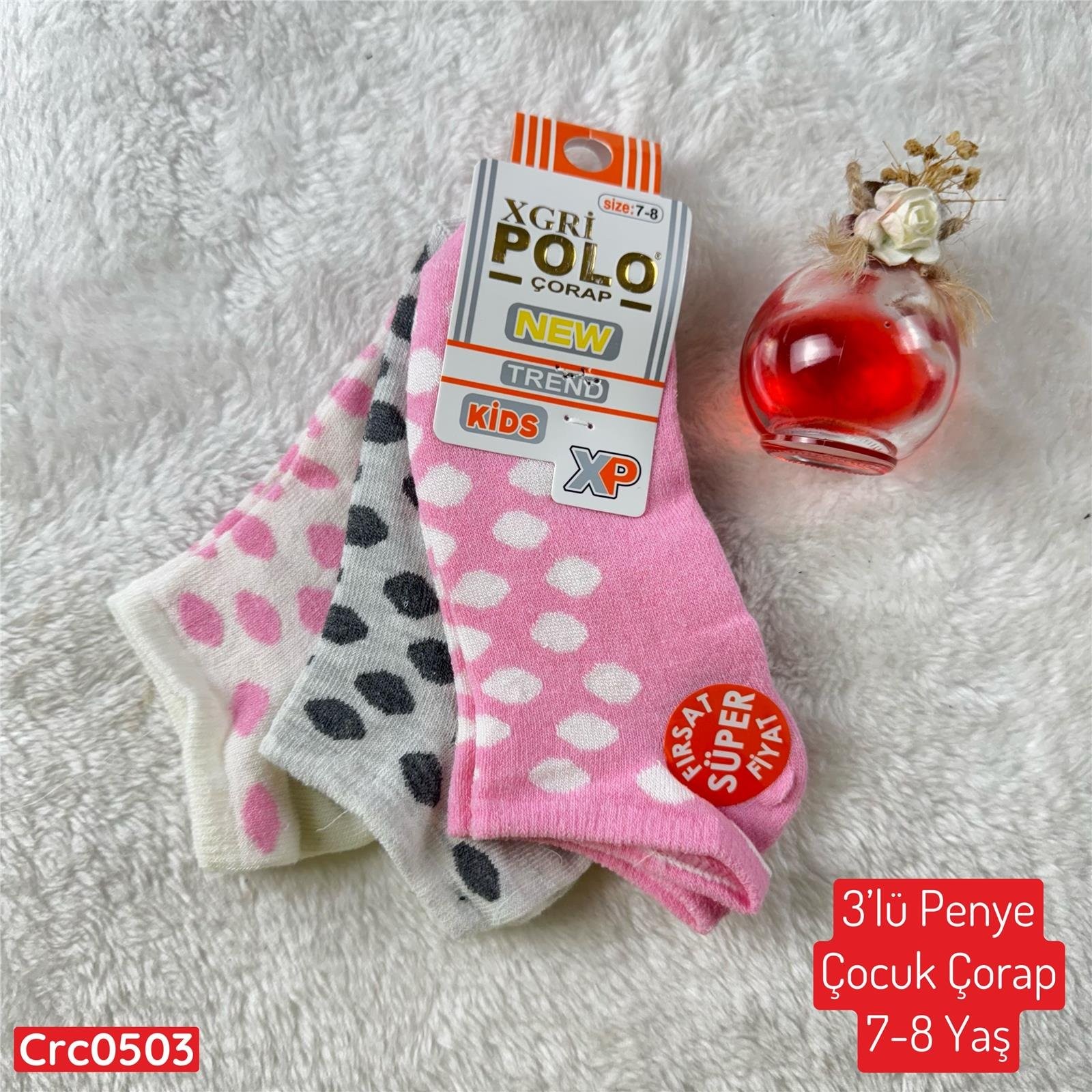 H-076 3lü Penye Çocuk Çorap (7-8 Yaş)