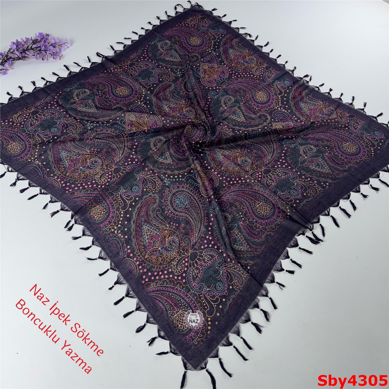 L-185 Naz İpek Sökme Boncuklu Yazma