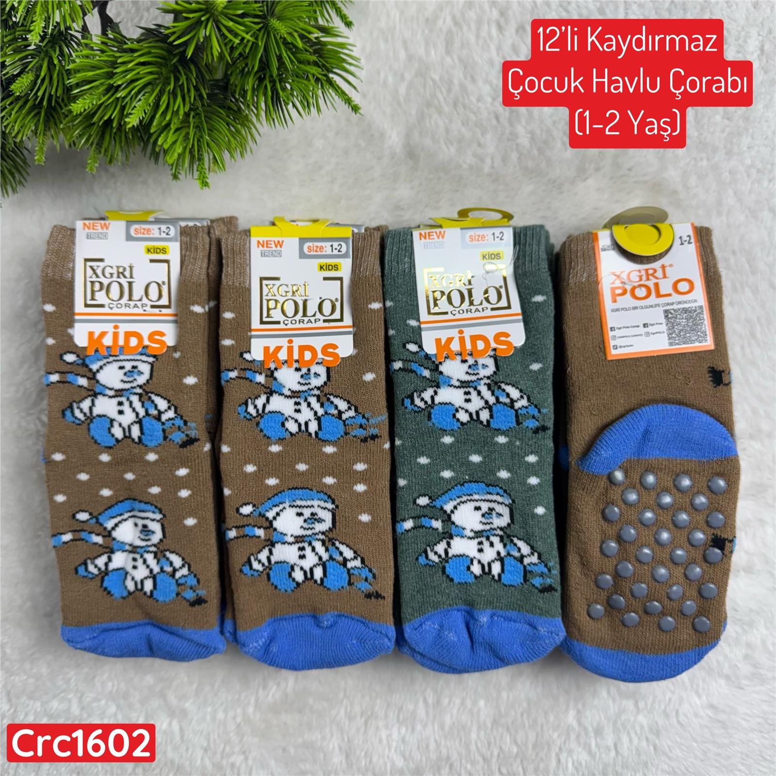 L-004 12'li Kaydırmaz Çocuk Havlu Çorabı (1-2 Yaş)