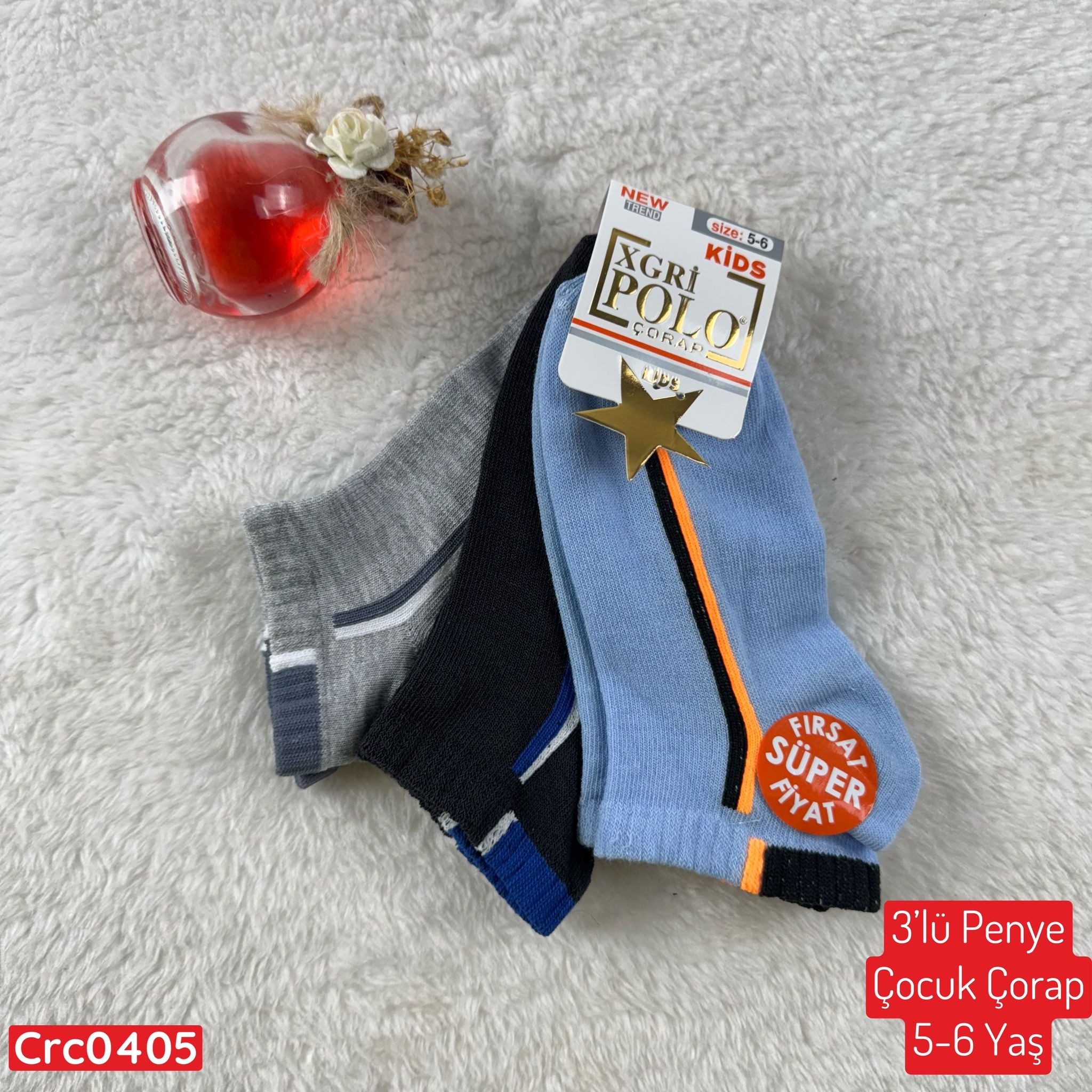 H-084 3lü Penye Çocuk Çorap (5-6 Yaş)