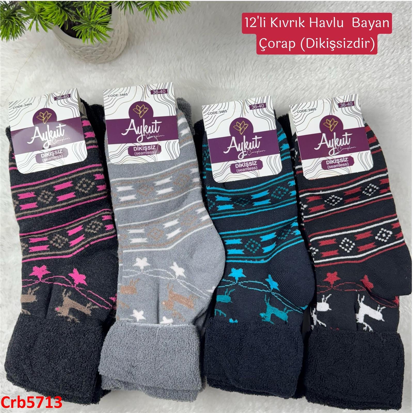 ZV-255 Kıvrık Havlu Bayan Çorap 12 Adet