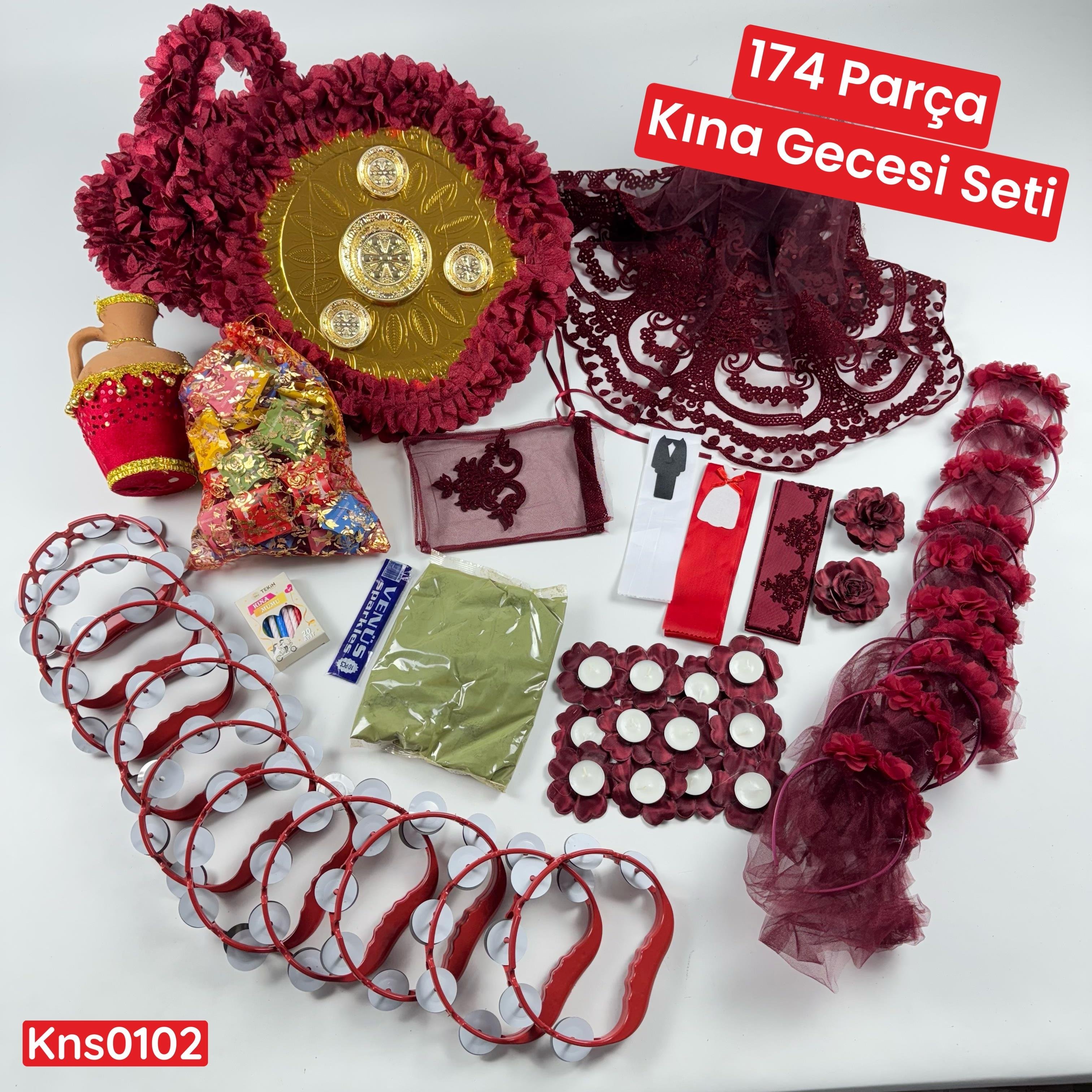 174 Parça Kına Gecesi Seti Bordo