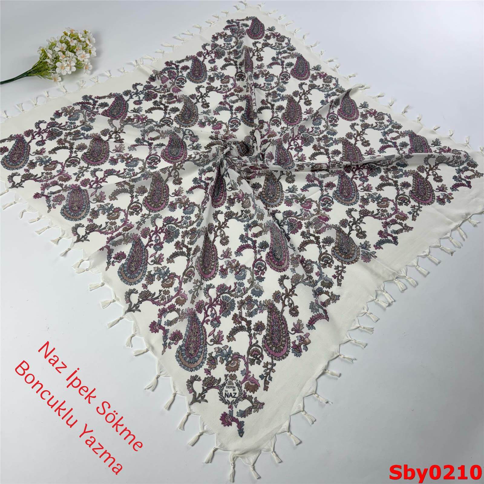 L-023 Naz İpek Sökme Boncuklu Yazma