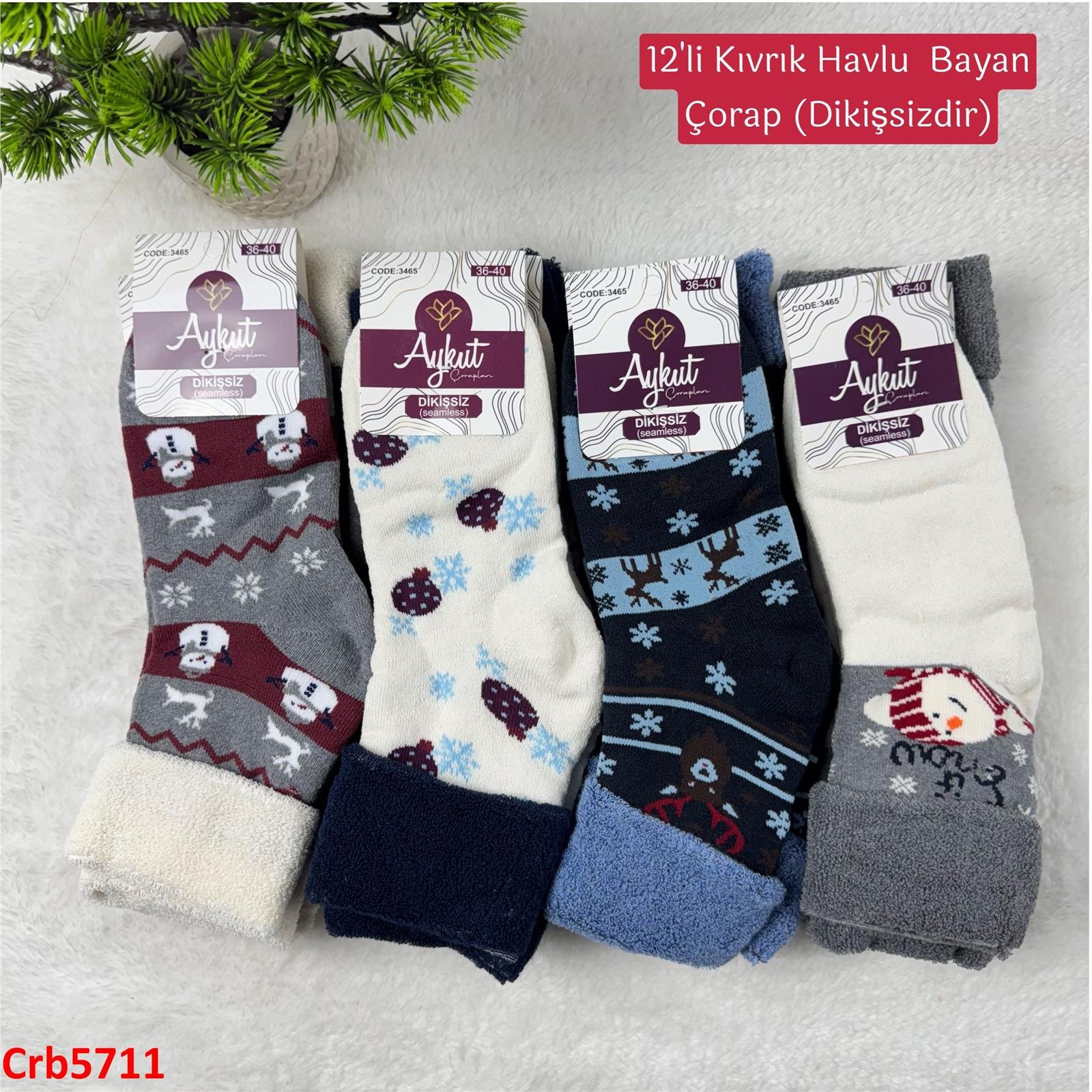 ZV-253 Kıvrık Havlu Bayan Çorap 12 Adet