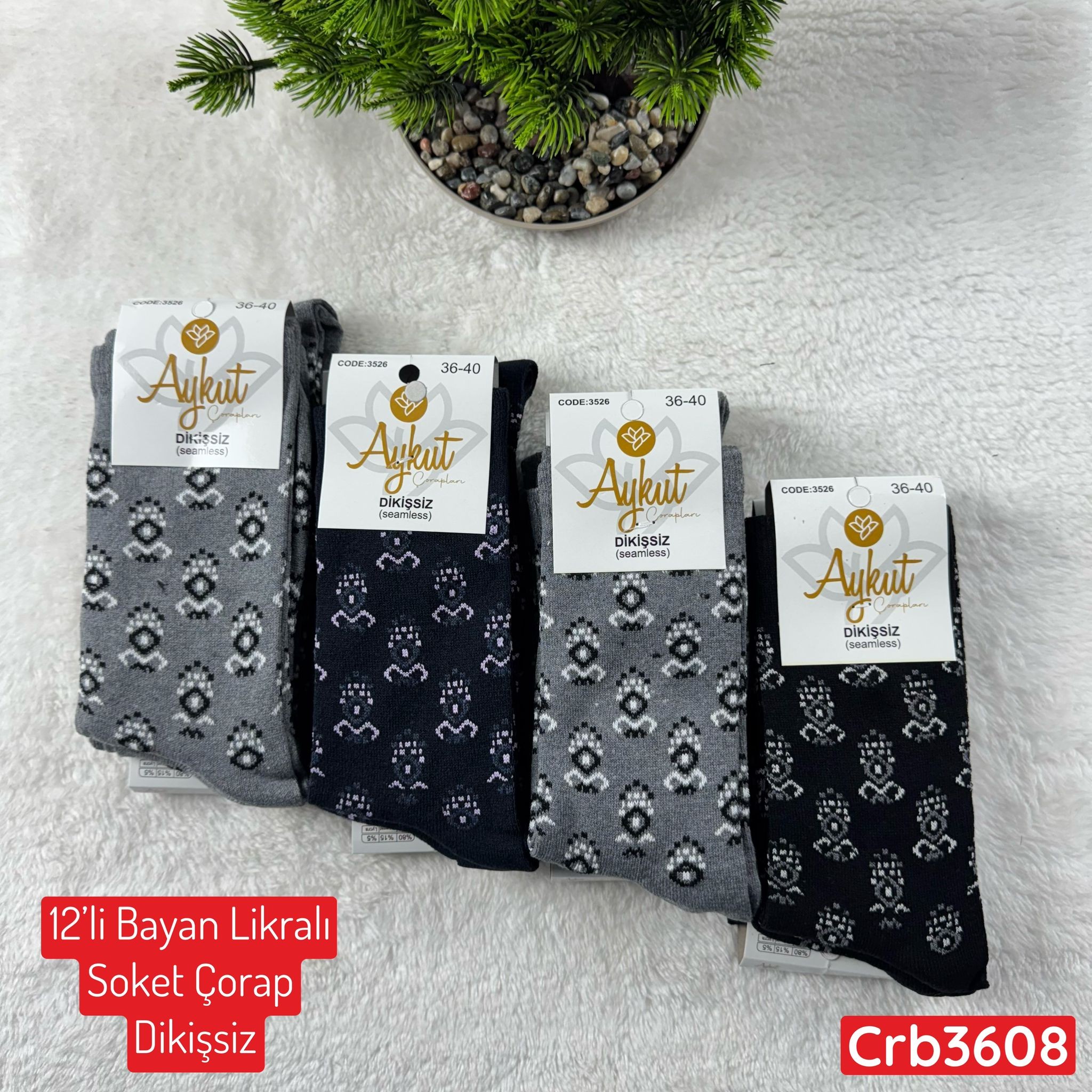 ZV-243 Bayan Likralı Soket Çorap (Dikişsiz) 12 ADET