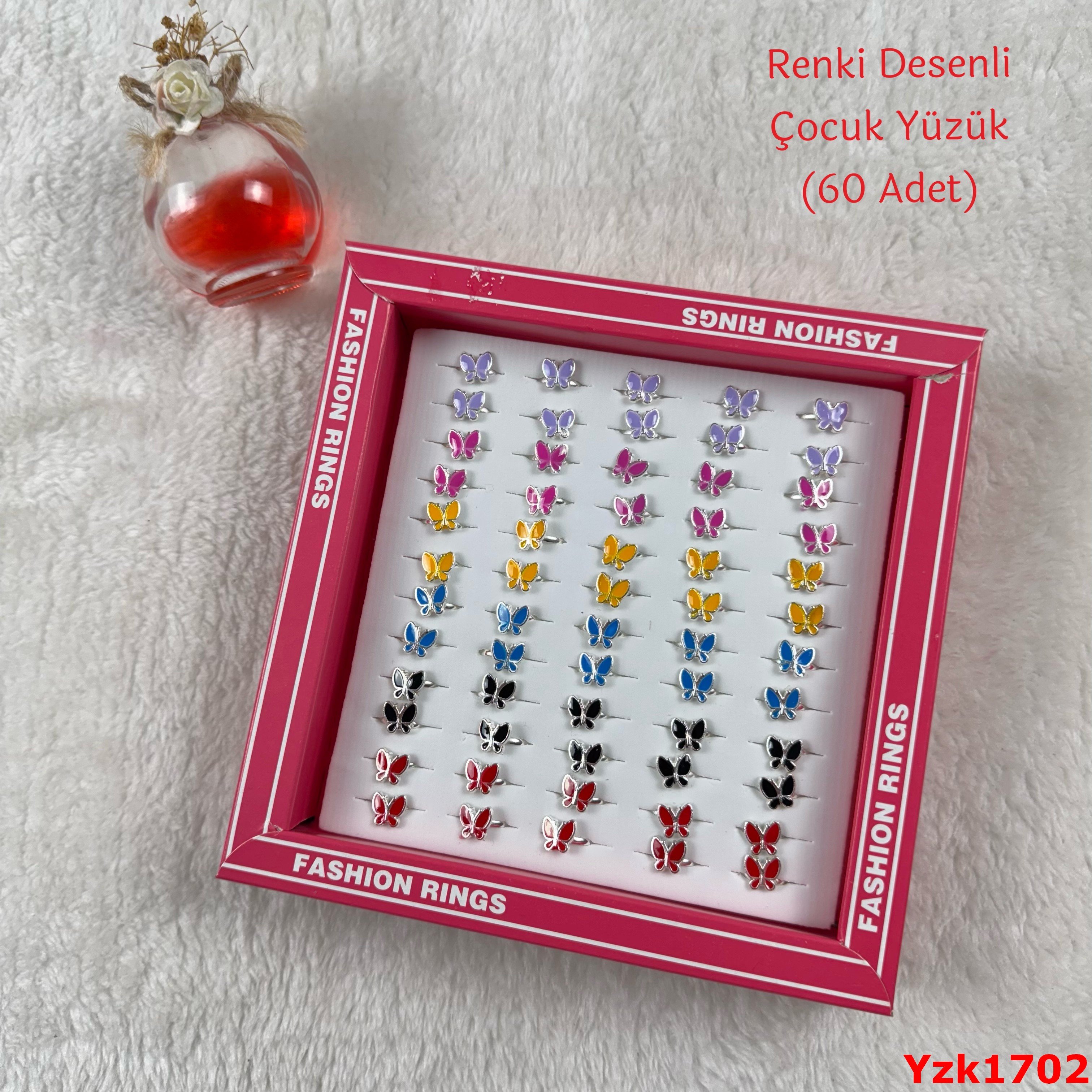 ZN-113 Renkli Desenli Çocuk Yüzük (60 Adet)