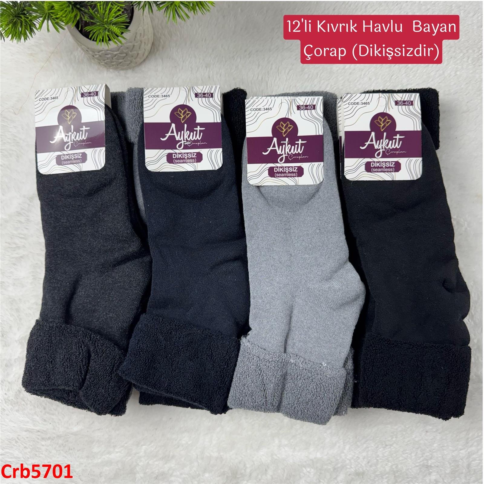 ZV-218 Kıvrık Havlu Bayan Çorap 12 Adet